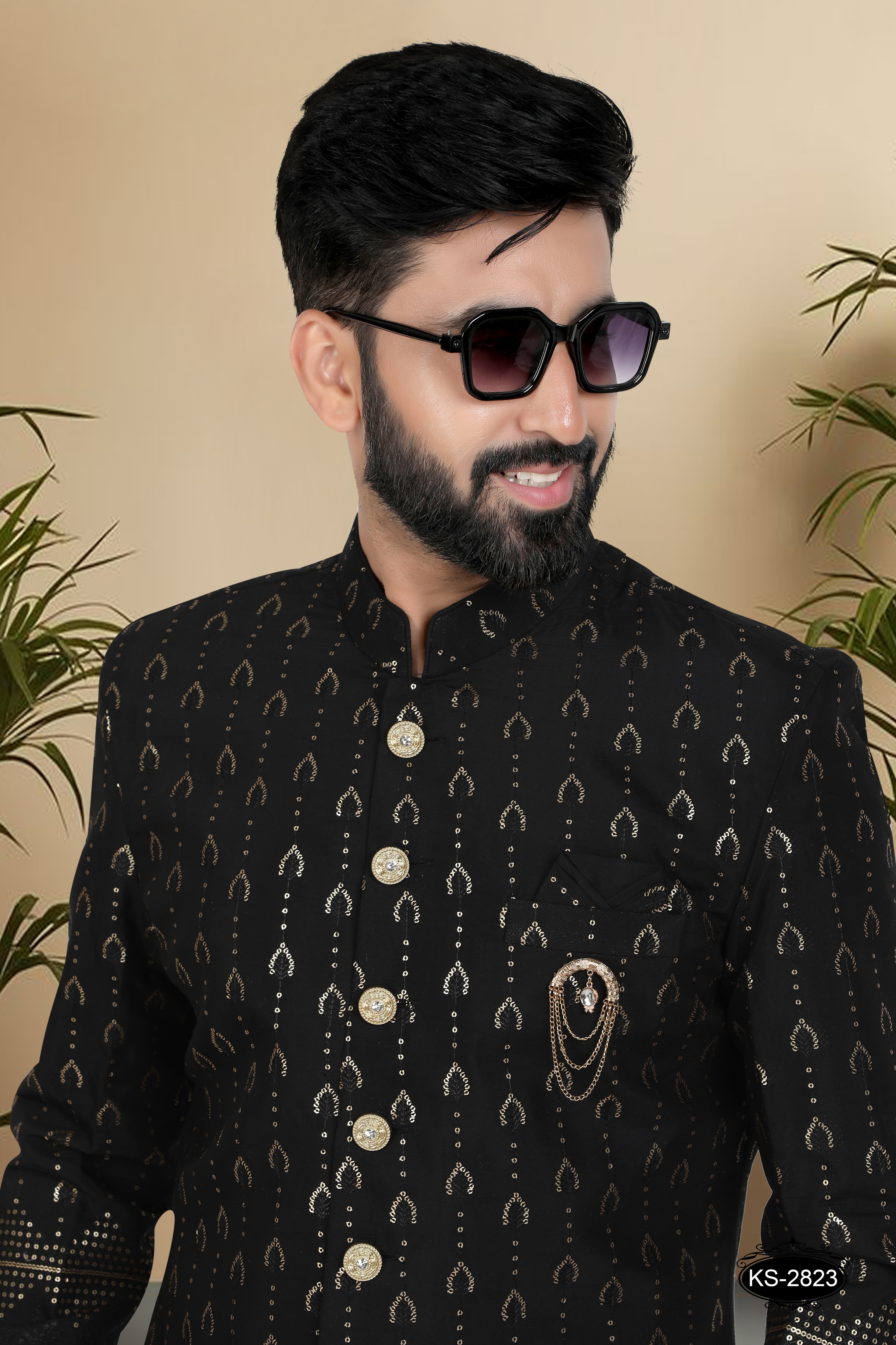INDO-WESTERN SET IN BLACK TONE WITH HEAVY PANEL & THREAD EMBROIDERY ALL-OVER
