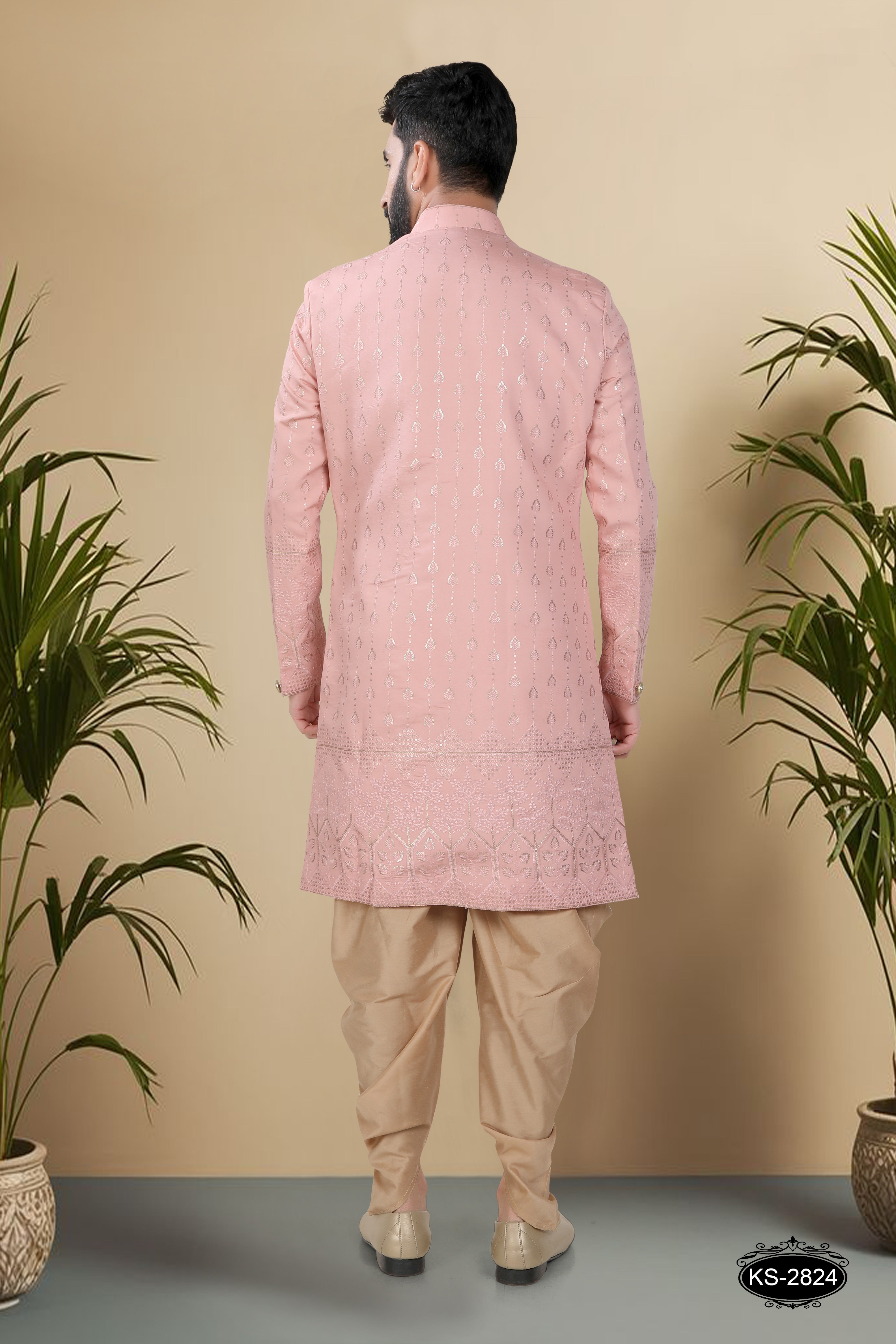 PINK HUE INDO-WESTERN SET WITH HEAVY PANEL & THREAD EMBROIDERY ALL-OVER