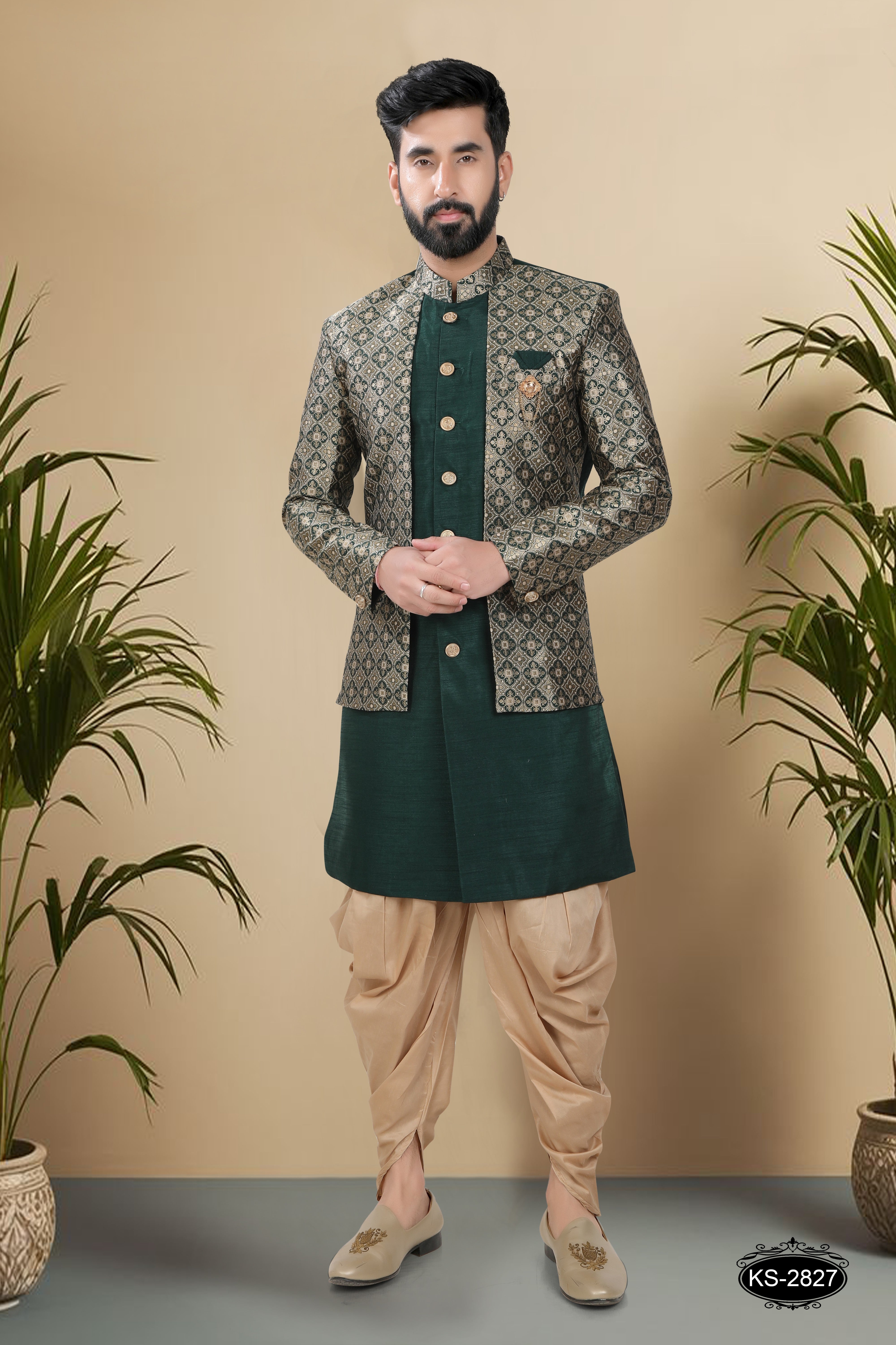 UNIQUE STYLE  IN GREEN HUE INDO-WESTERN SET FOR EVERY FESTIVITY