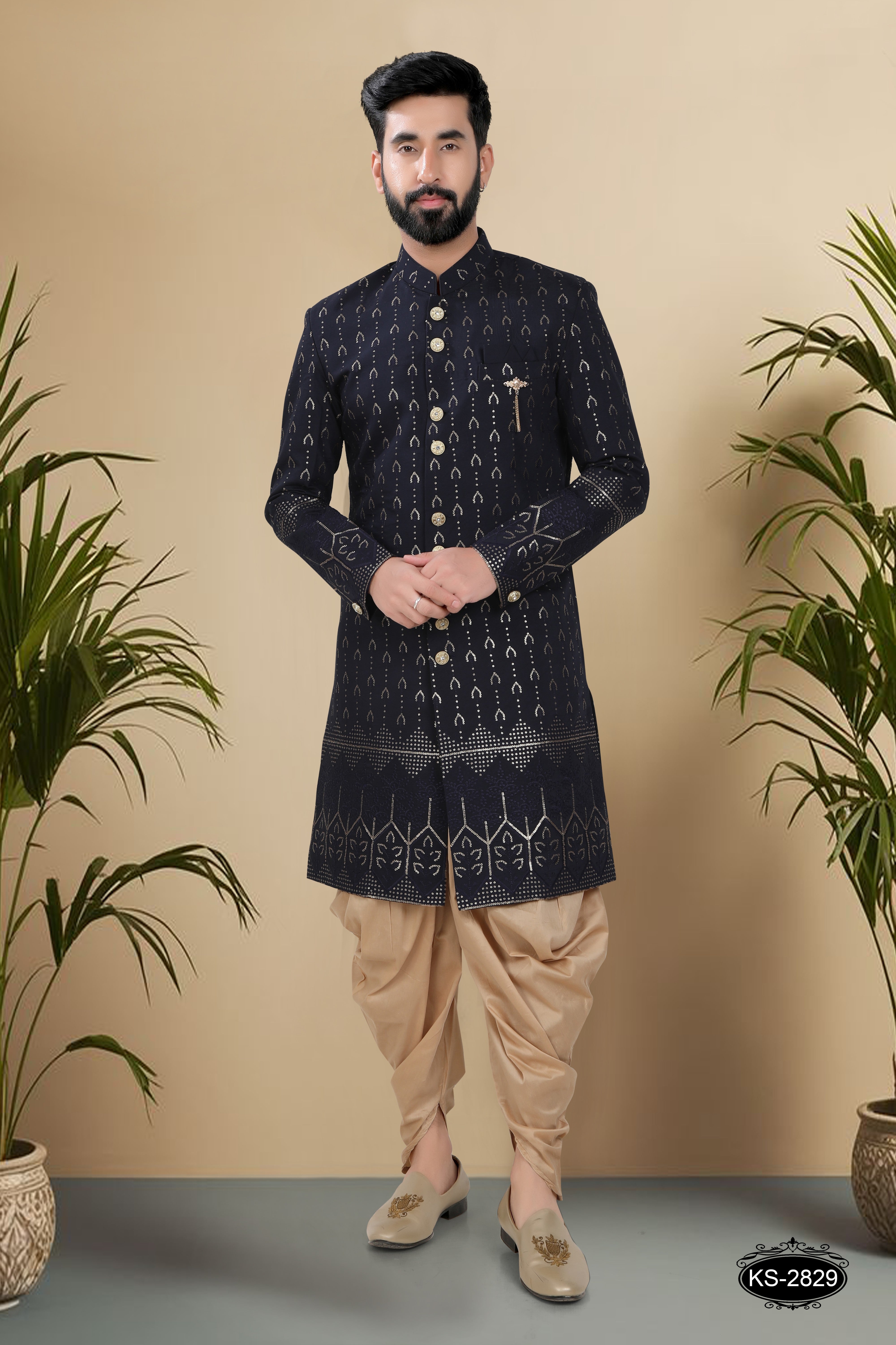 INDO-WESTERN SET IN BLUE HUE WITH THREAD EMBROIDERY ALL-OVER & HEAVY PANEL