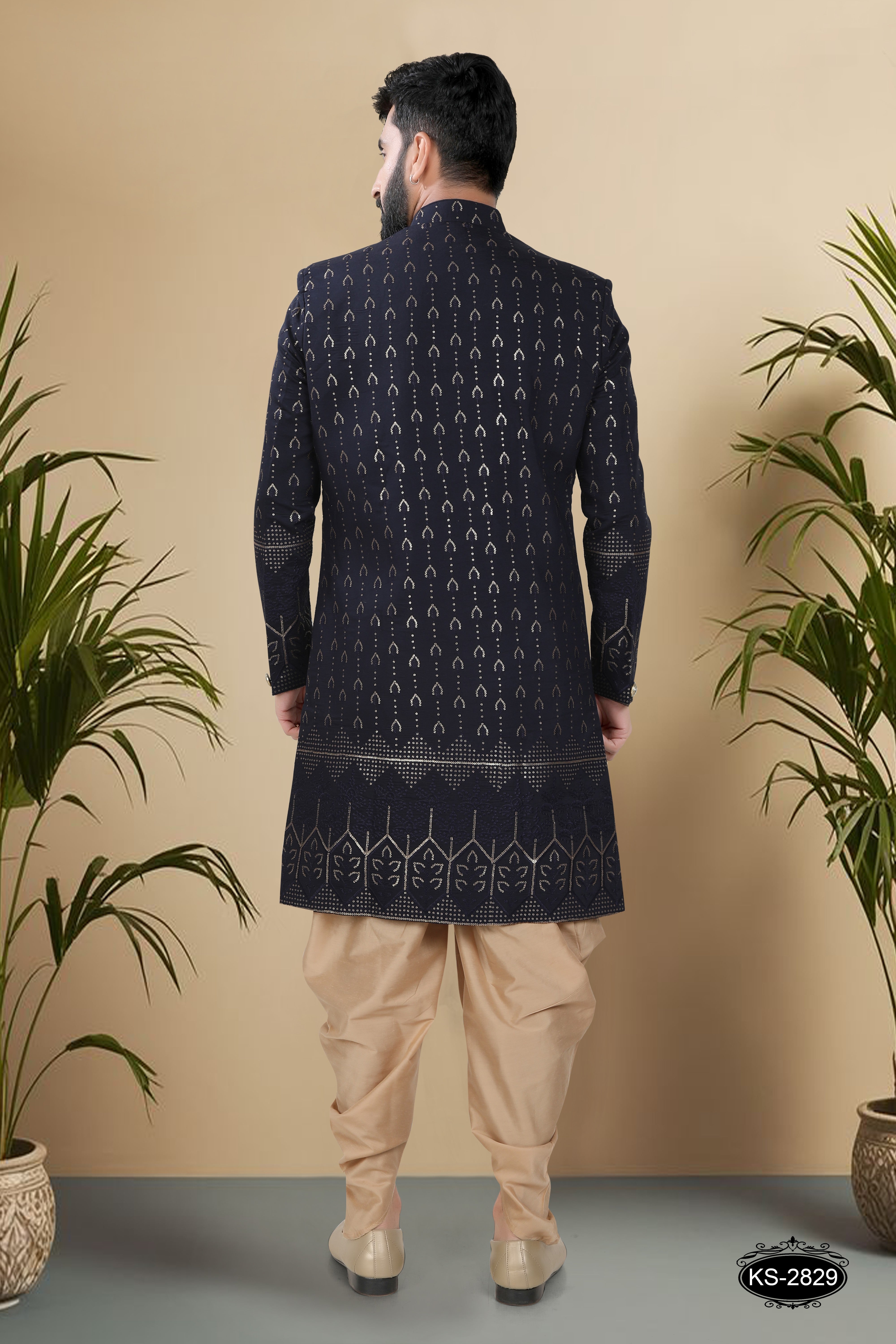 INDO-WESTERN SET IN BLUE HUE WITH THREAD EMBROIDERY ALL-OVER & HEAVY PANEL