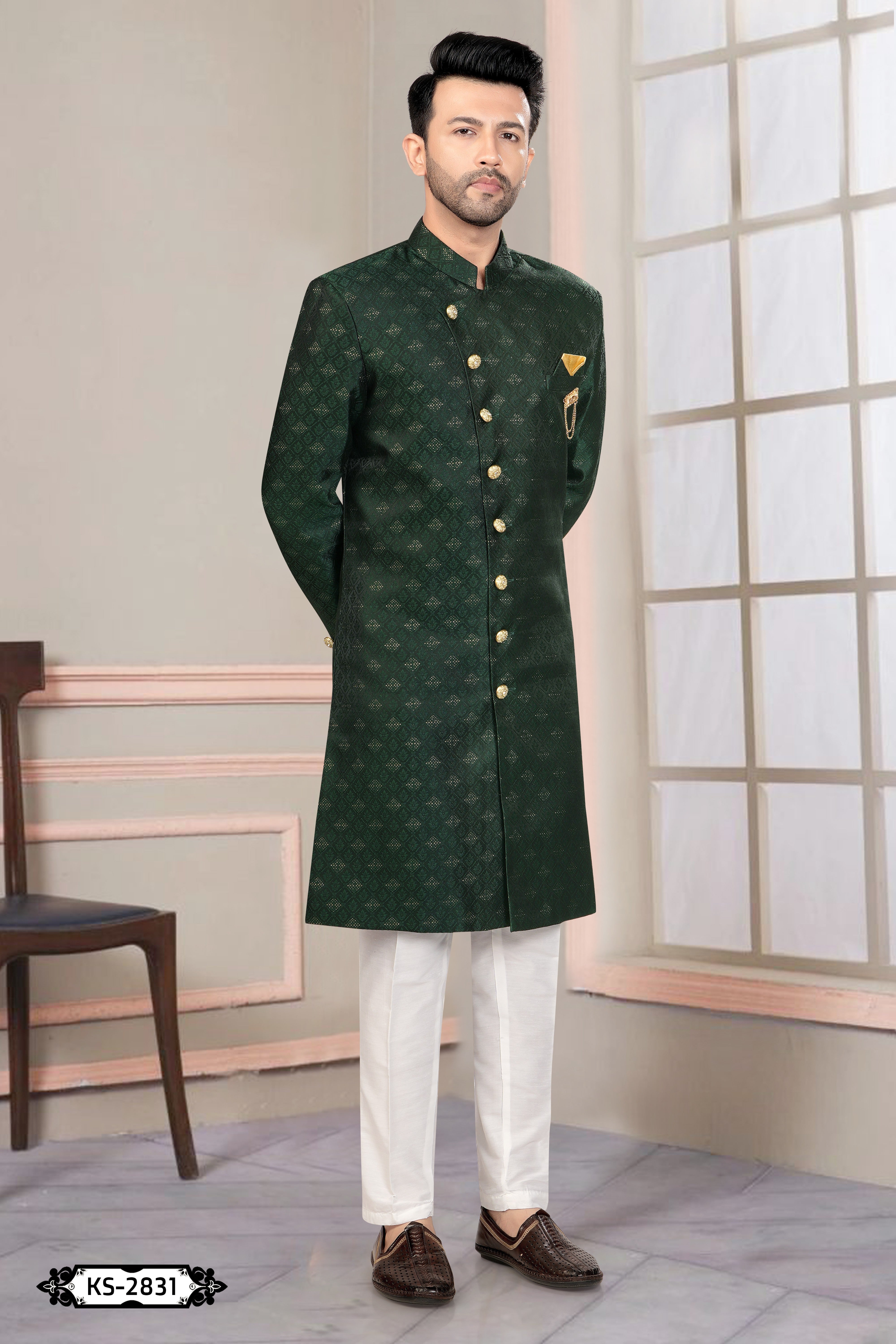 GREEN TONE INDO-WESTERN SET WITH SELF-DESIGN FOR EVERY OCCASIONS