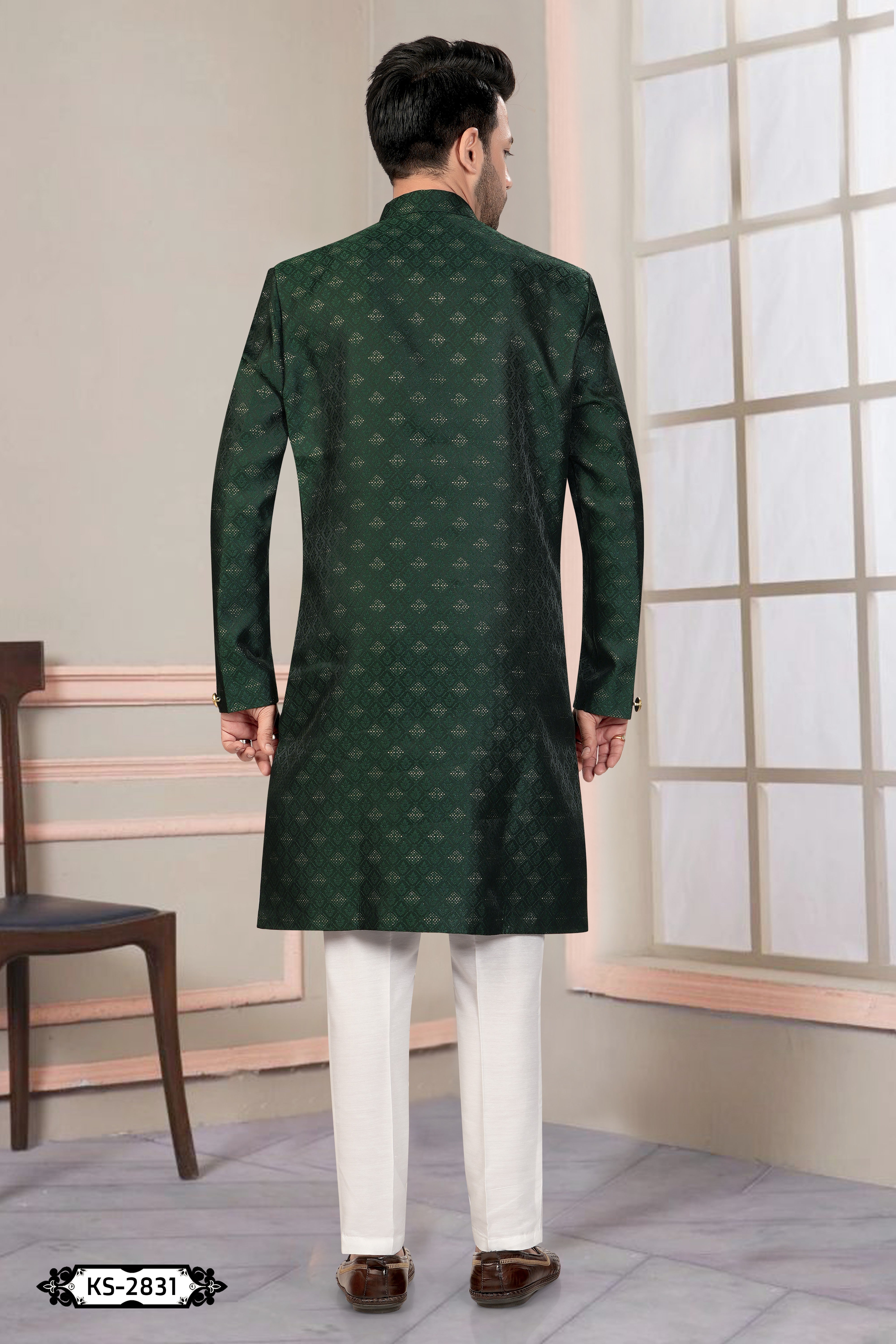 GREEN TONE INDO-WESTERN SET WITH SELF-DESIGN FOR EVERY OCCASIONS