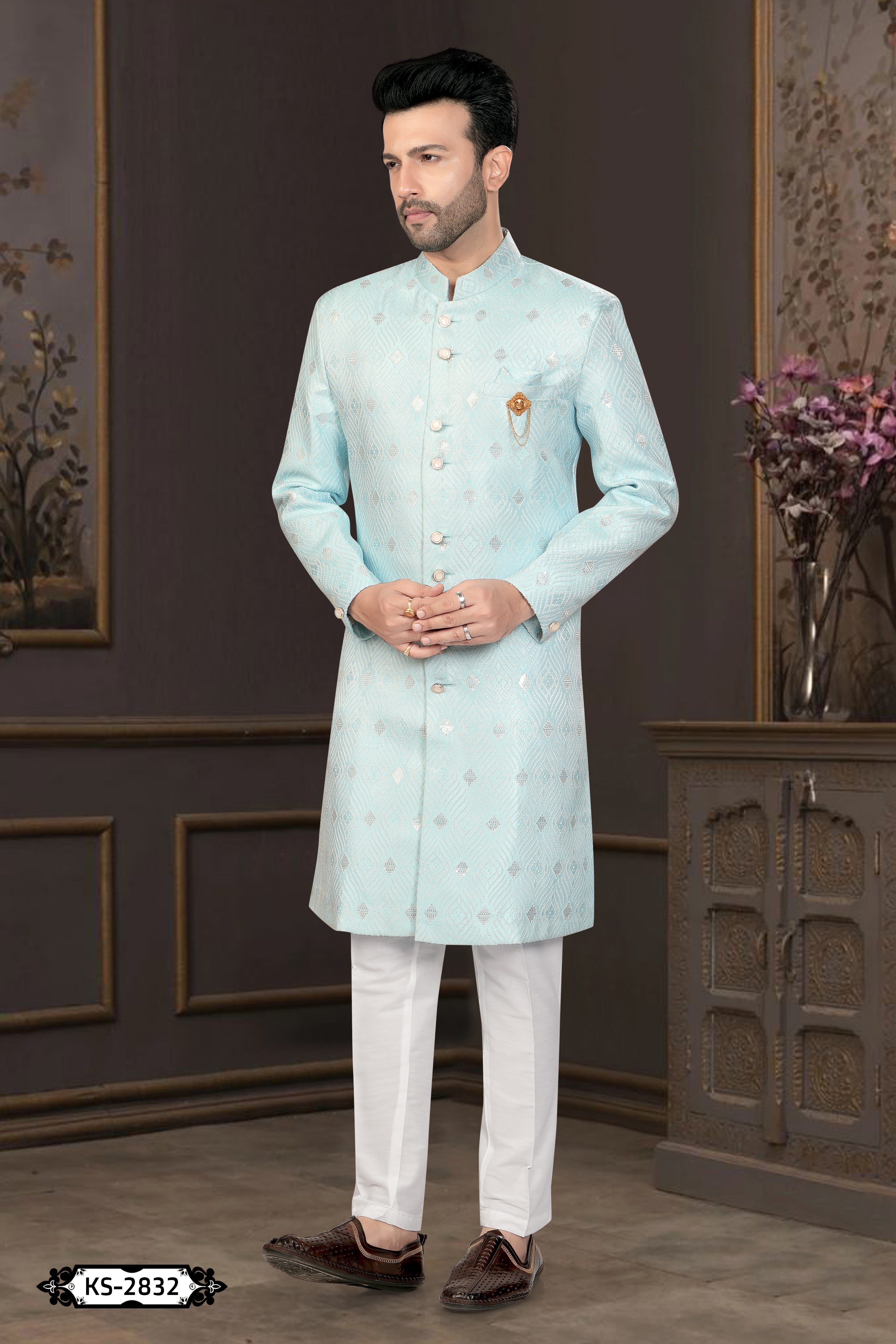 LIGHT-BLUE HUE INDO-WESTERN SET WITH SELF-DESIGN FOR EVERY OCCASIONS