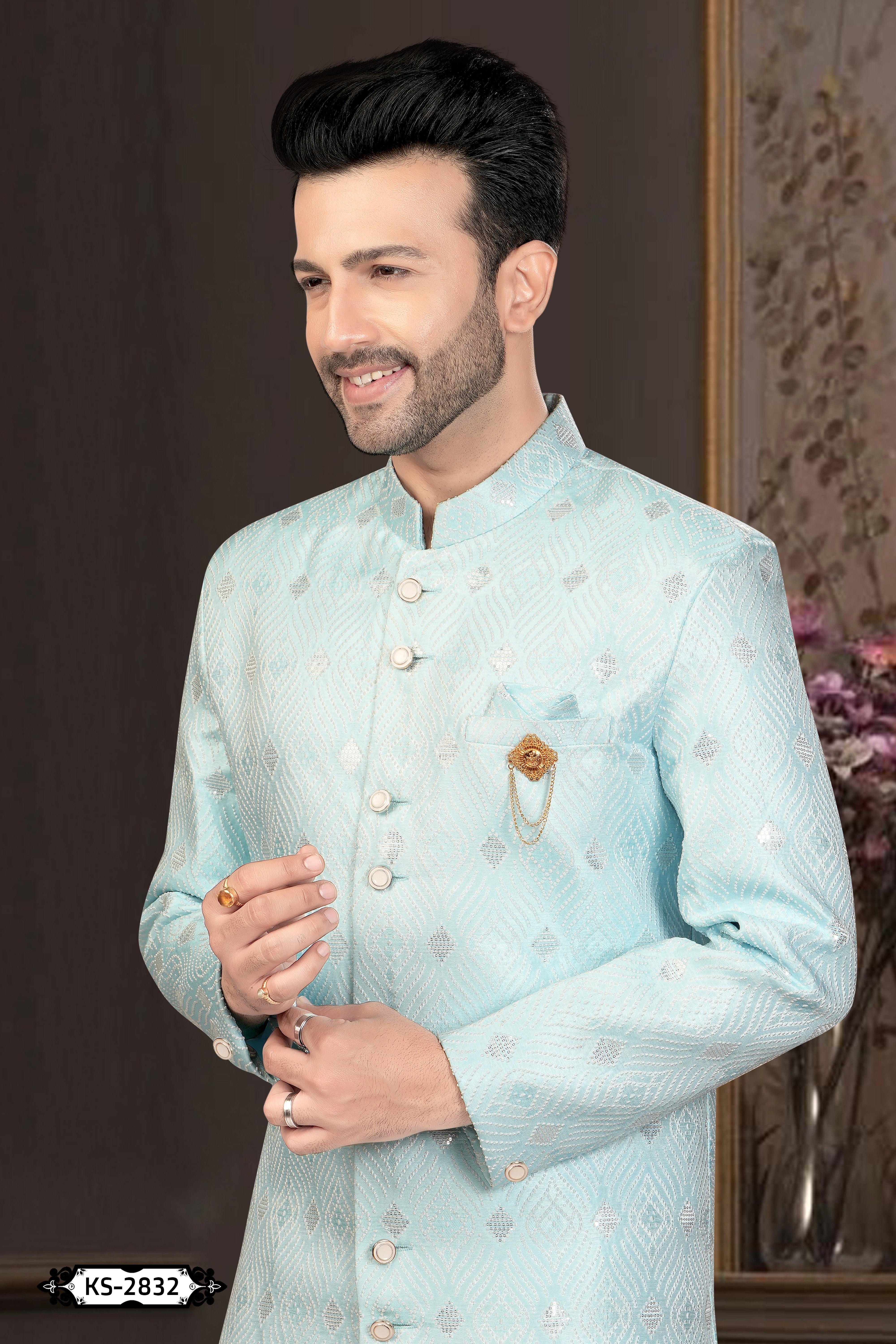 LIGHT-BLUE HUE INDO-WESTERN SET WITH SELF-DESIGN FOR EVERY OCCASIONS