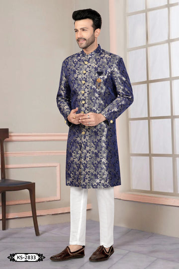 PURPLE TONE INDO-WESTERN SET WITH SELF-DESIGN FOR EVERY CEREMONIES