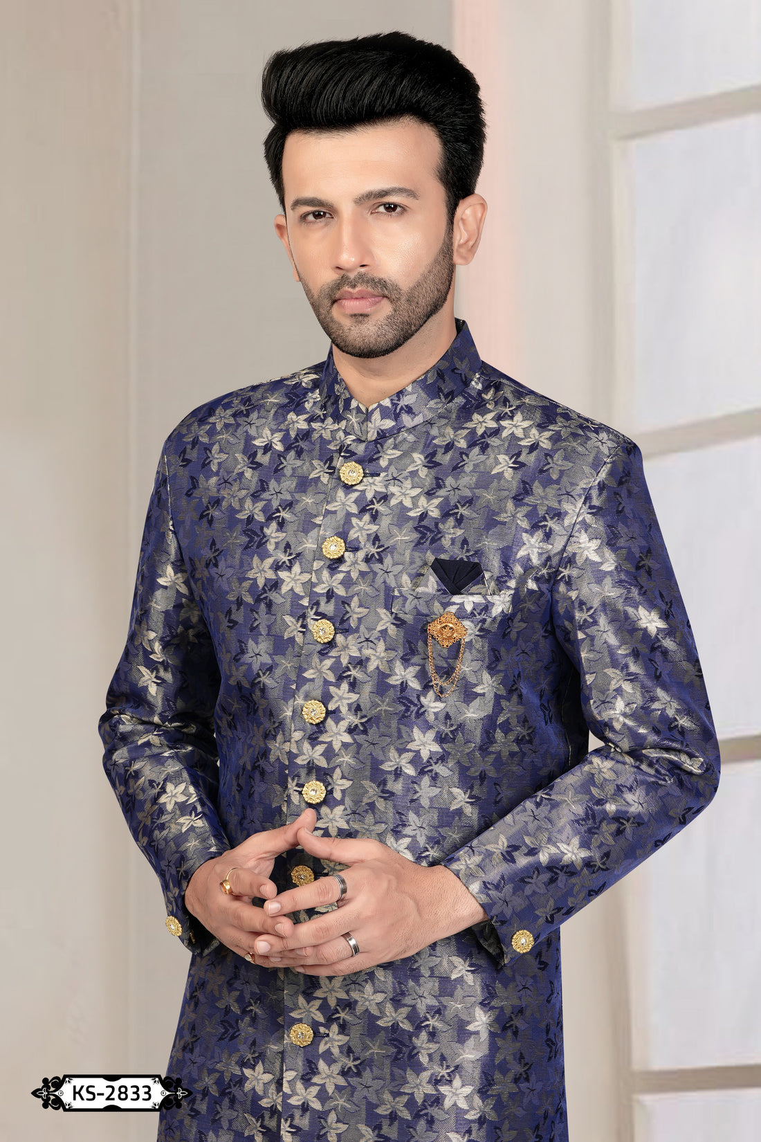 PURPLE TONE INDO-WESTERN SET WITH SELF-DESIGN FOR EVERY CEREMONIES