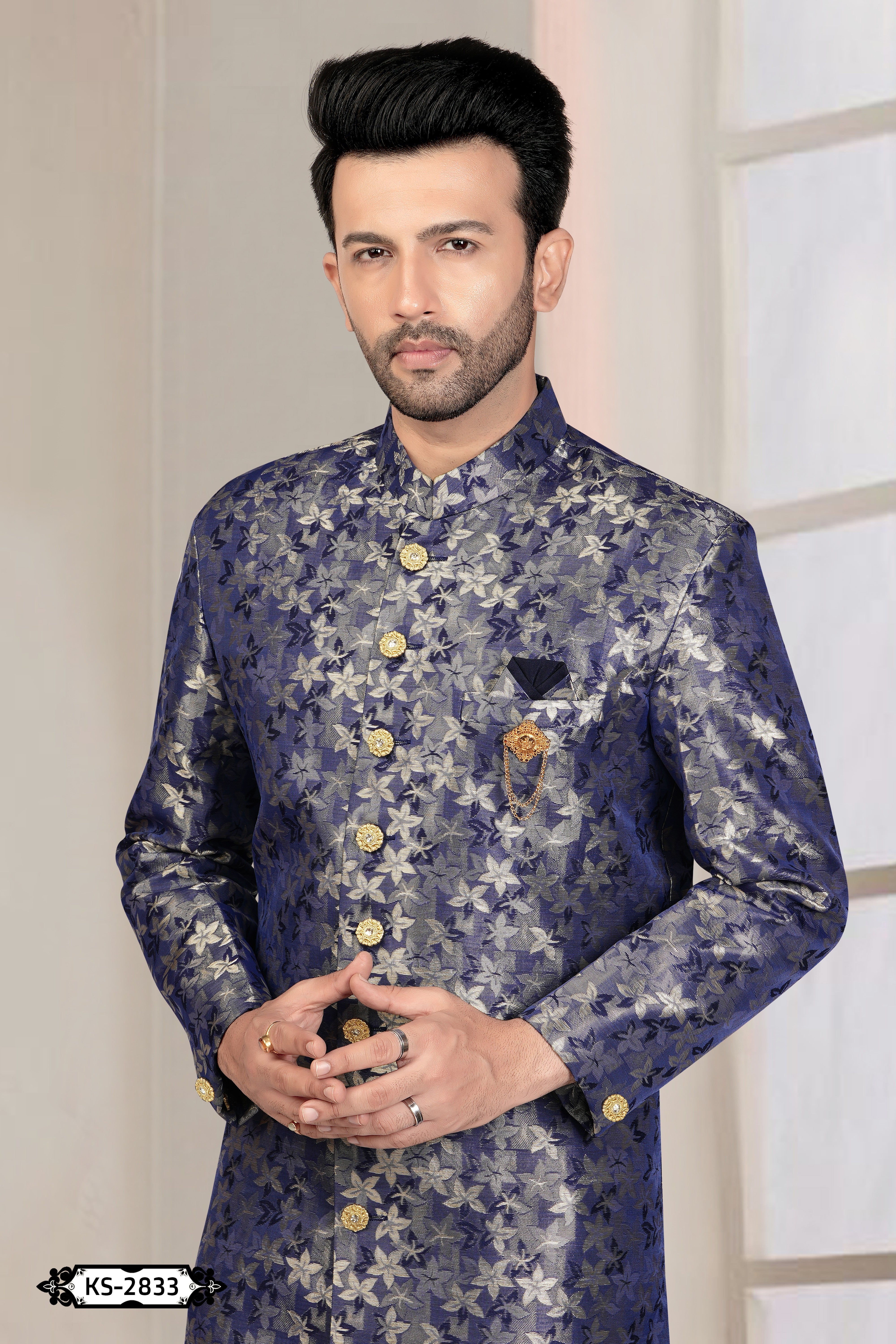 PURPLE TONE INDO-WESTERN SET WITH SELF-DESIGN FOR EVERY CEREMONIES