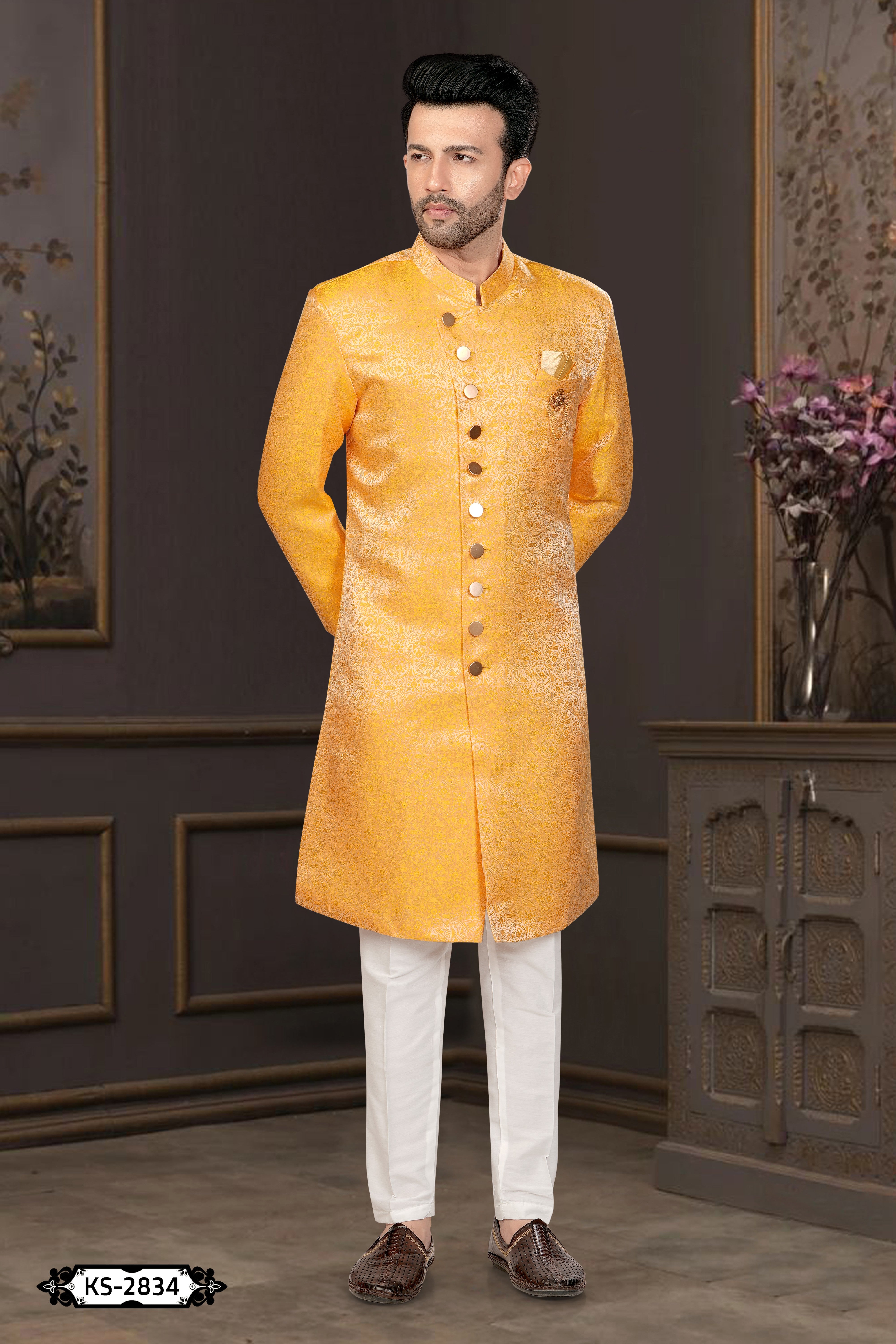 YELLOW INDO-WESTERN SET WITH SELF-DESIGN FOR EVERY OCCASIONS