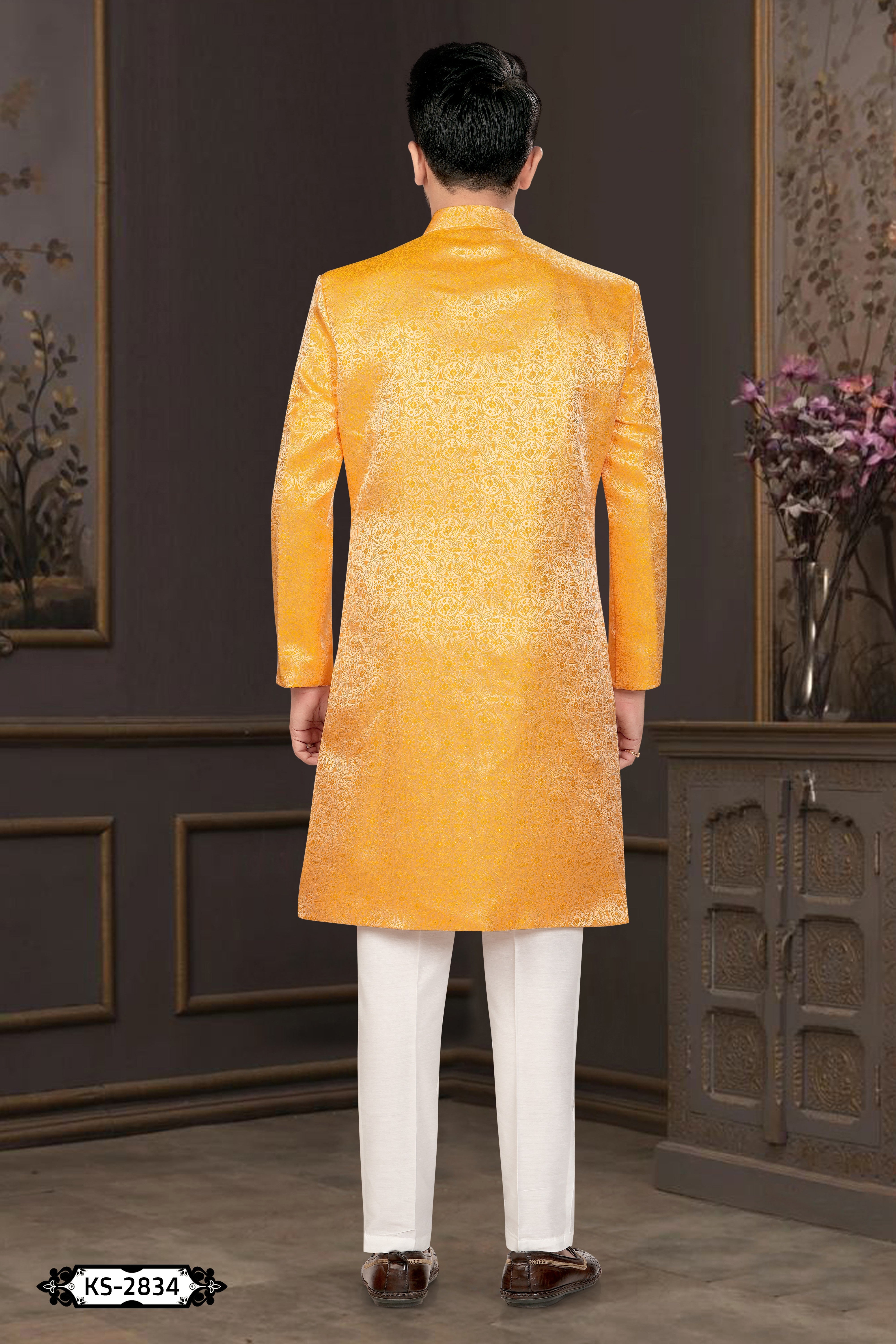 YELLOW INDO-WESTERN SET WITH SELF-DESIGN FOR EVERY OCCASIONS