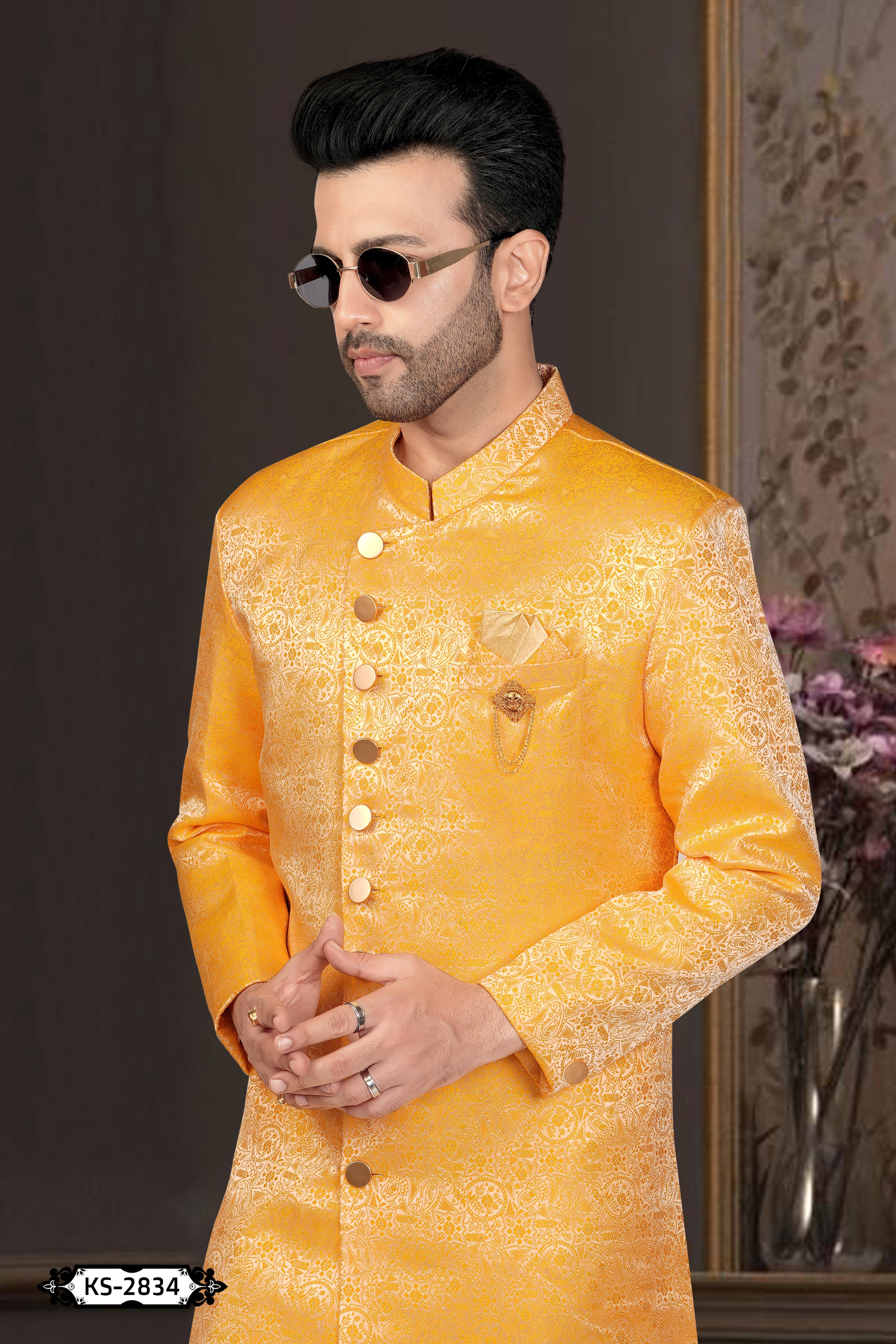 YELLOW INDO-WESTERN SET WITH SELF-DESIGN FOR EVERY OCCASIONS