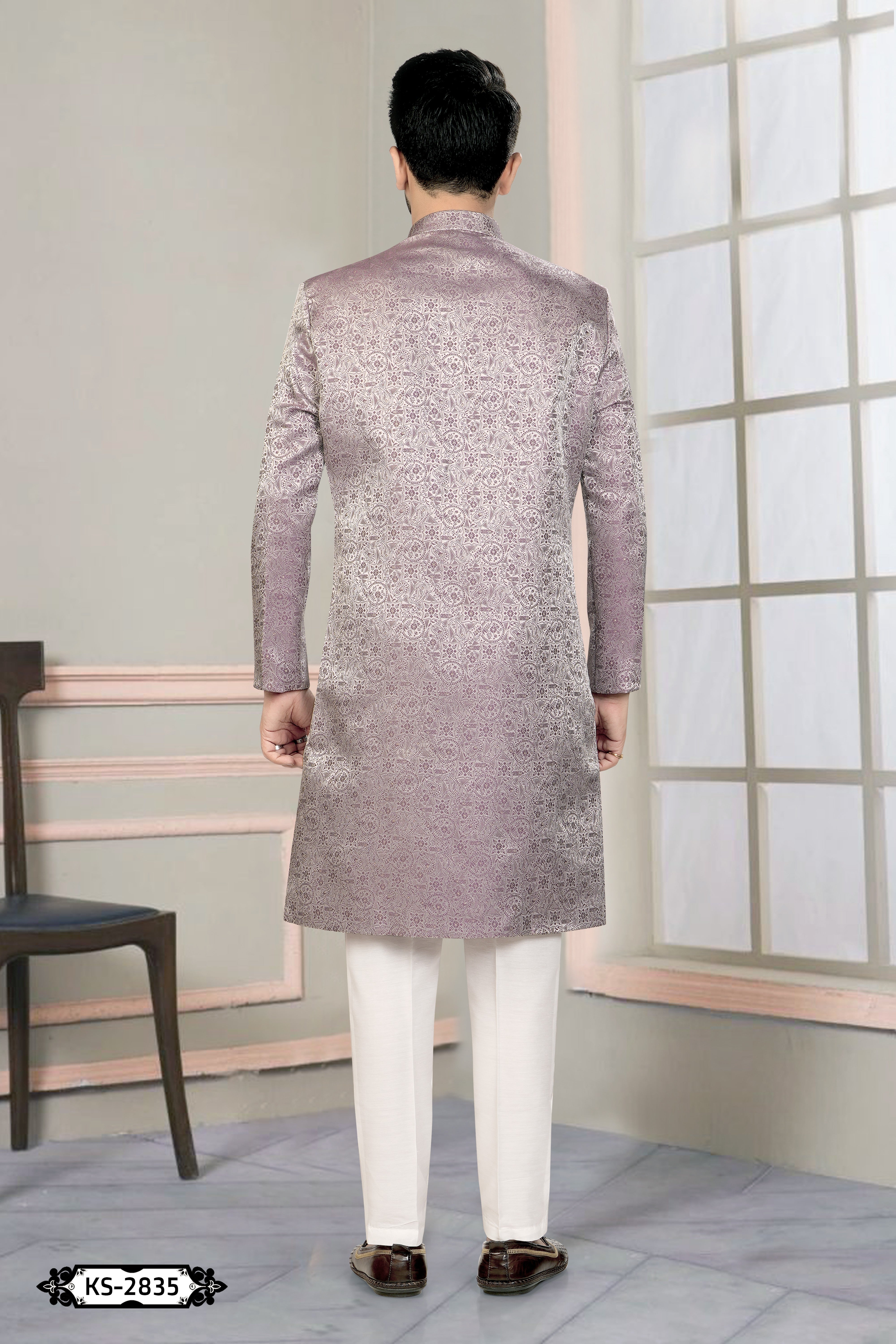 WINE TONE INDO-WESTERN SET WITH SELF-DESIGN FOR EVERY CEREMONIES