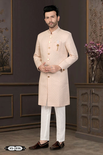 BABY-PINK HUE INDO-WESTERN SET WITH SELF-DESIGN FOR EVERY OCCASIONS