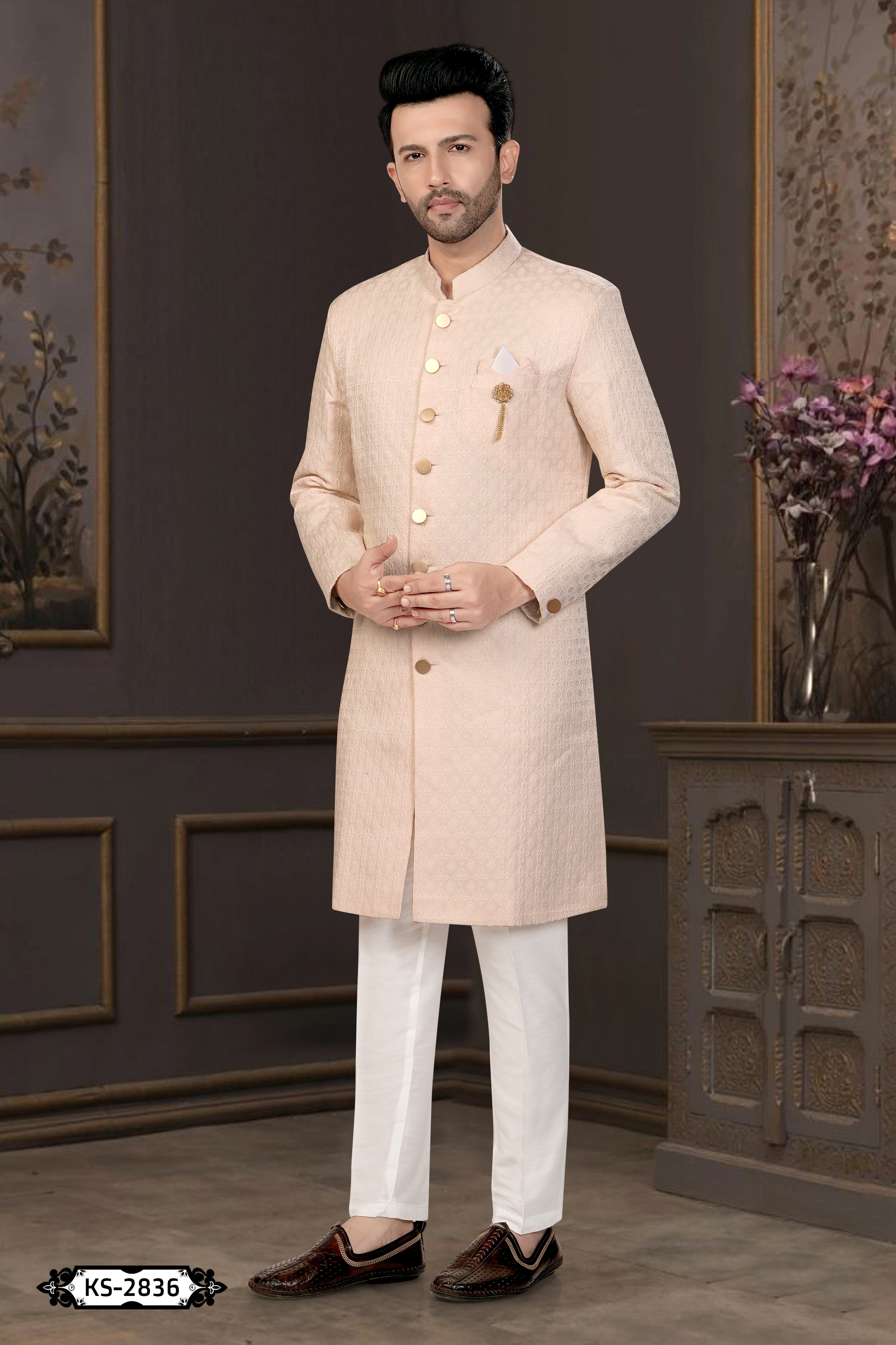BABY-PINK HUE INDO-WESTERN SET WITH SELF-DESIGN FOR EVERY OCCASIONS
