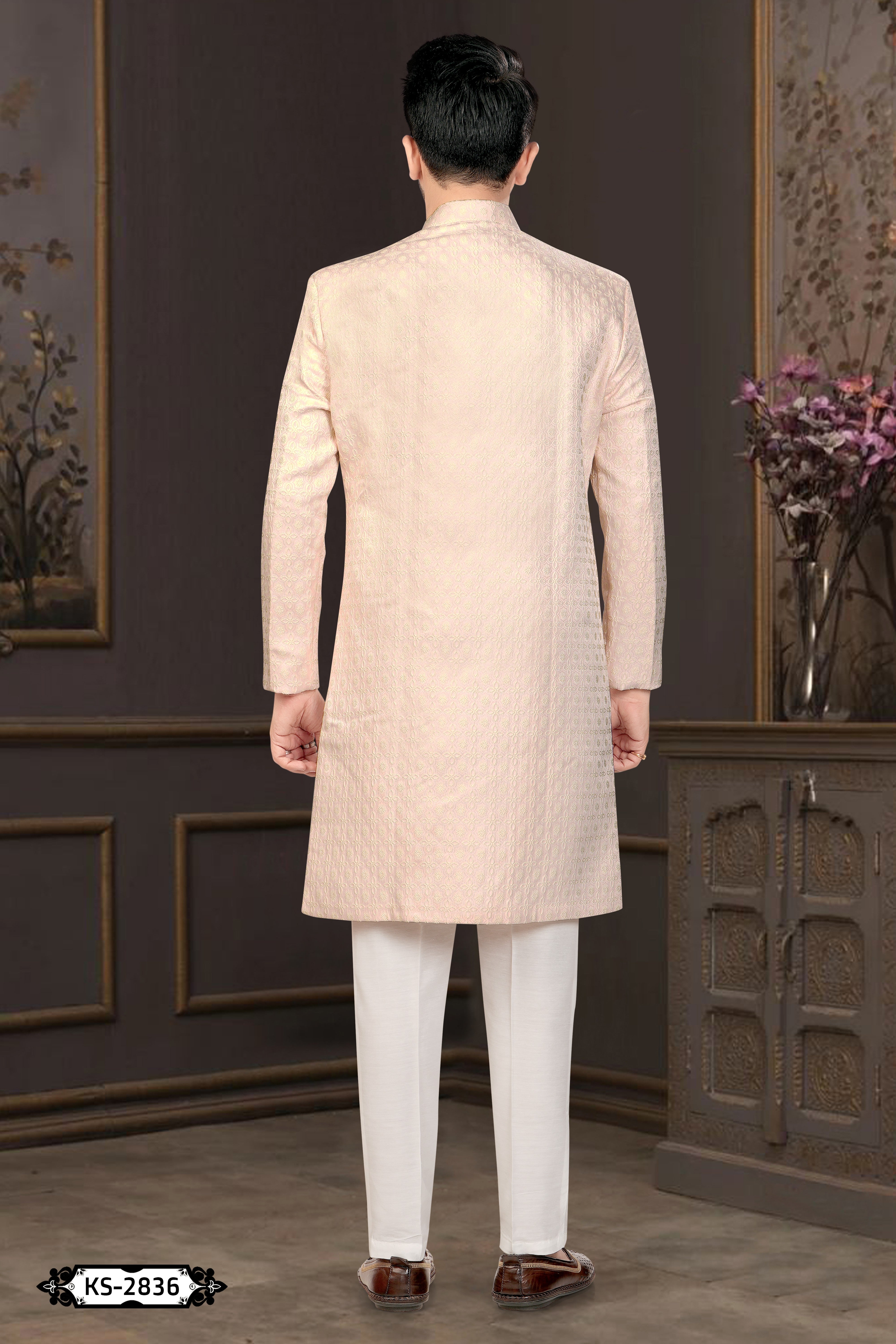 BABY-PINK HUE INDO-WESTERN SET WITH SELF-DESIGN FOR EVERY OCCASIONS