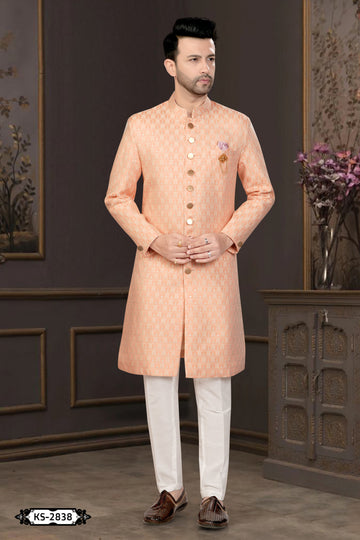 ORANGE HUE INDO-WESTERN SET WITH SELF-DESIGN FOR EVERY CEREMONIES