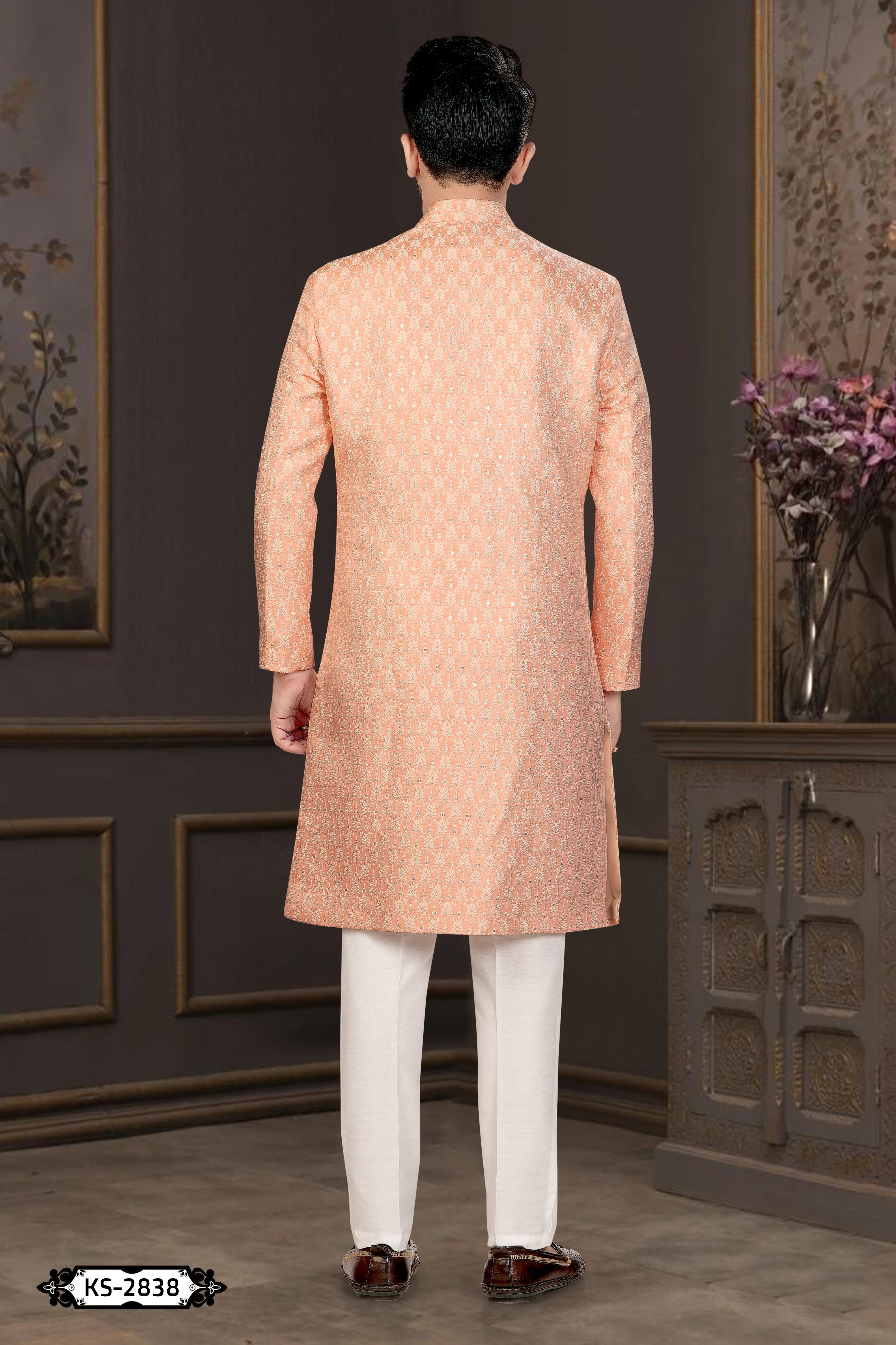ORANGE HUE INDO-WESTERN SET WITH SELF-DESIGN FOR EVERY CEREMONIES