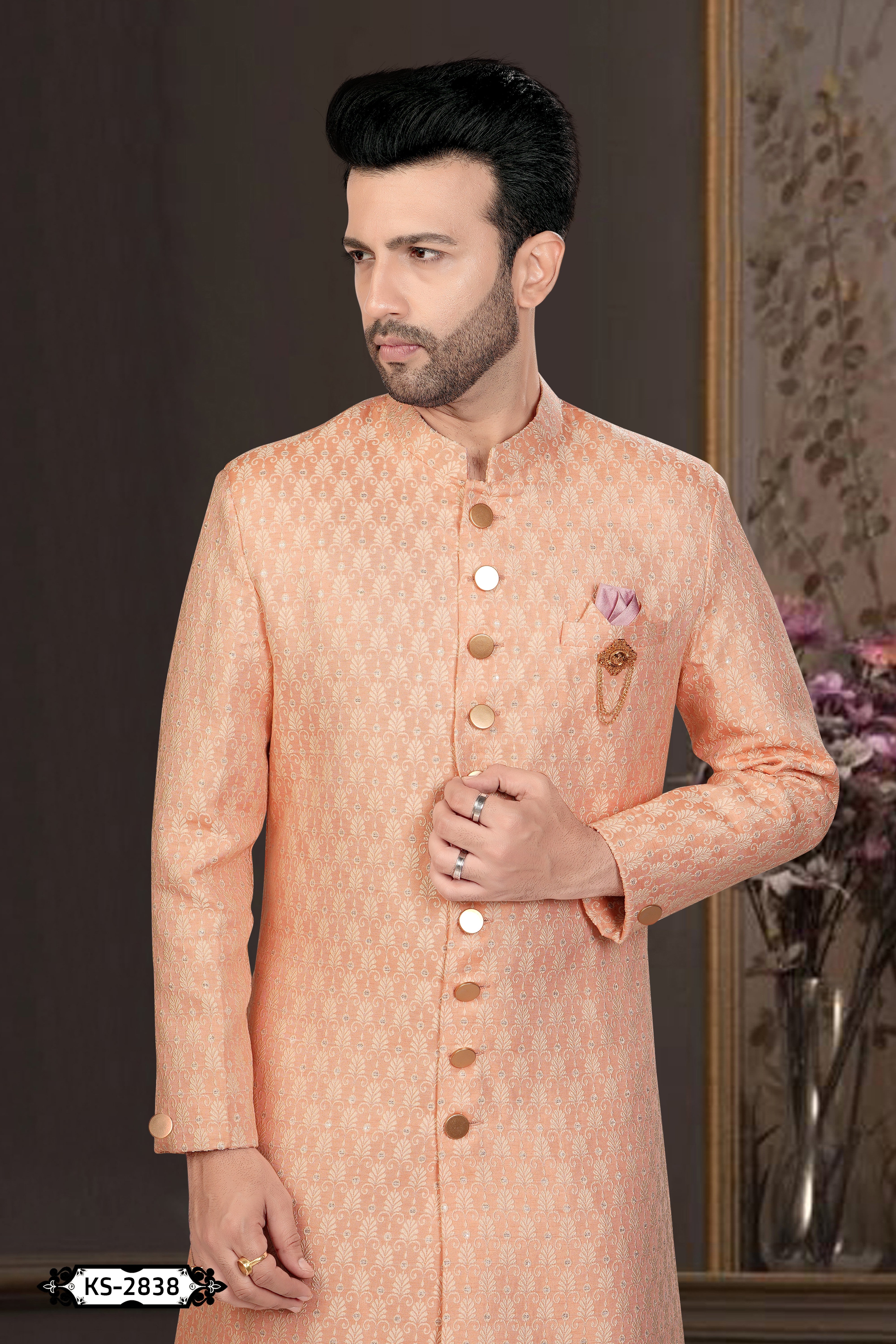ORANGE HUE INDO-WESTERN SET WITH SELF-DESIGN FOR EVERY CEREMONIES