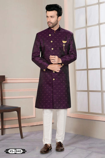INDO-WESTERN SET IN WINE WITH UNIQUE PATTERN