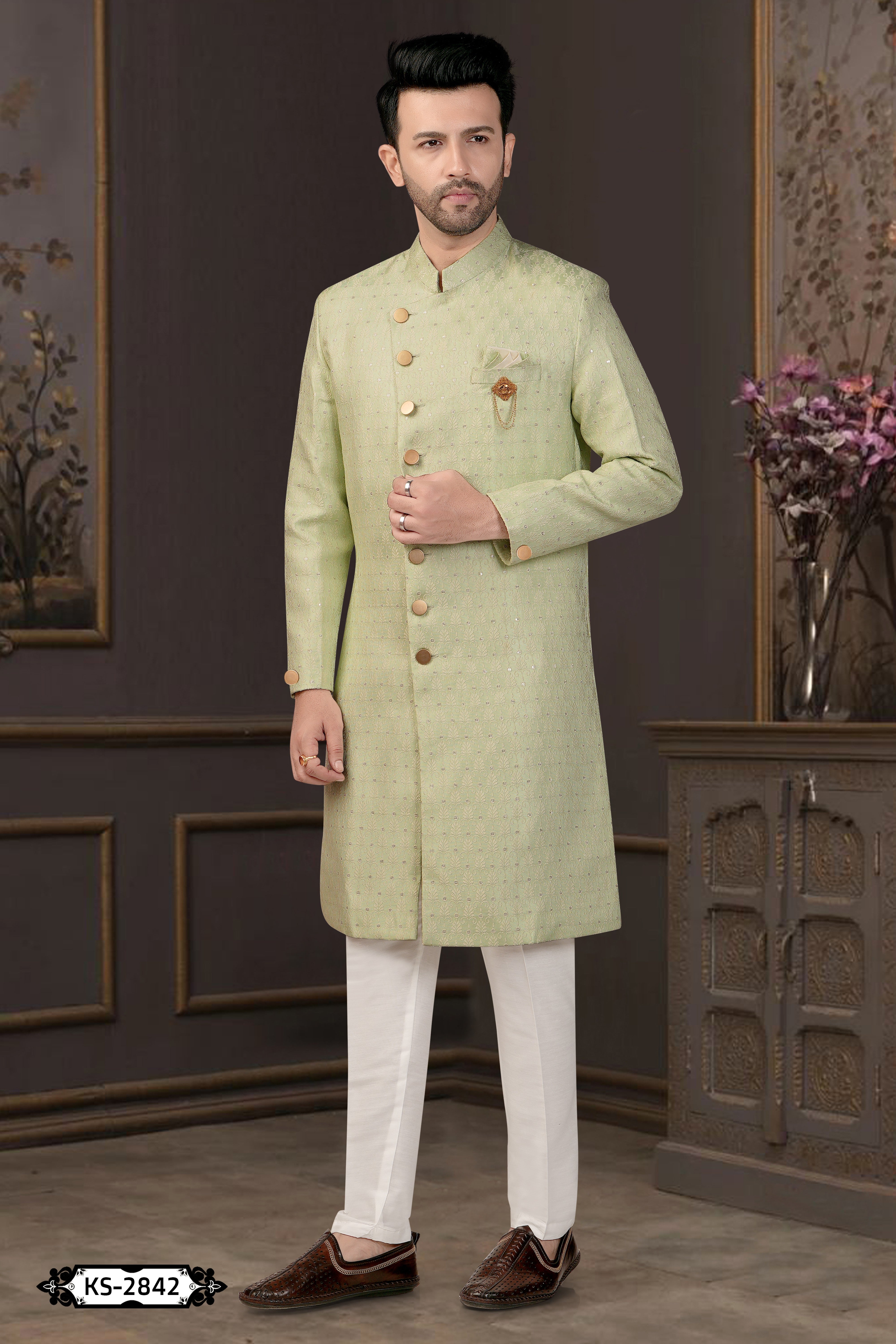 INDO-WESTERN SET IN GREEN TONE WITH UNIQUE-STYLE