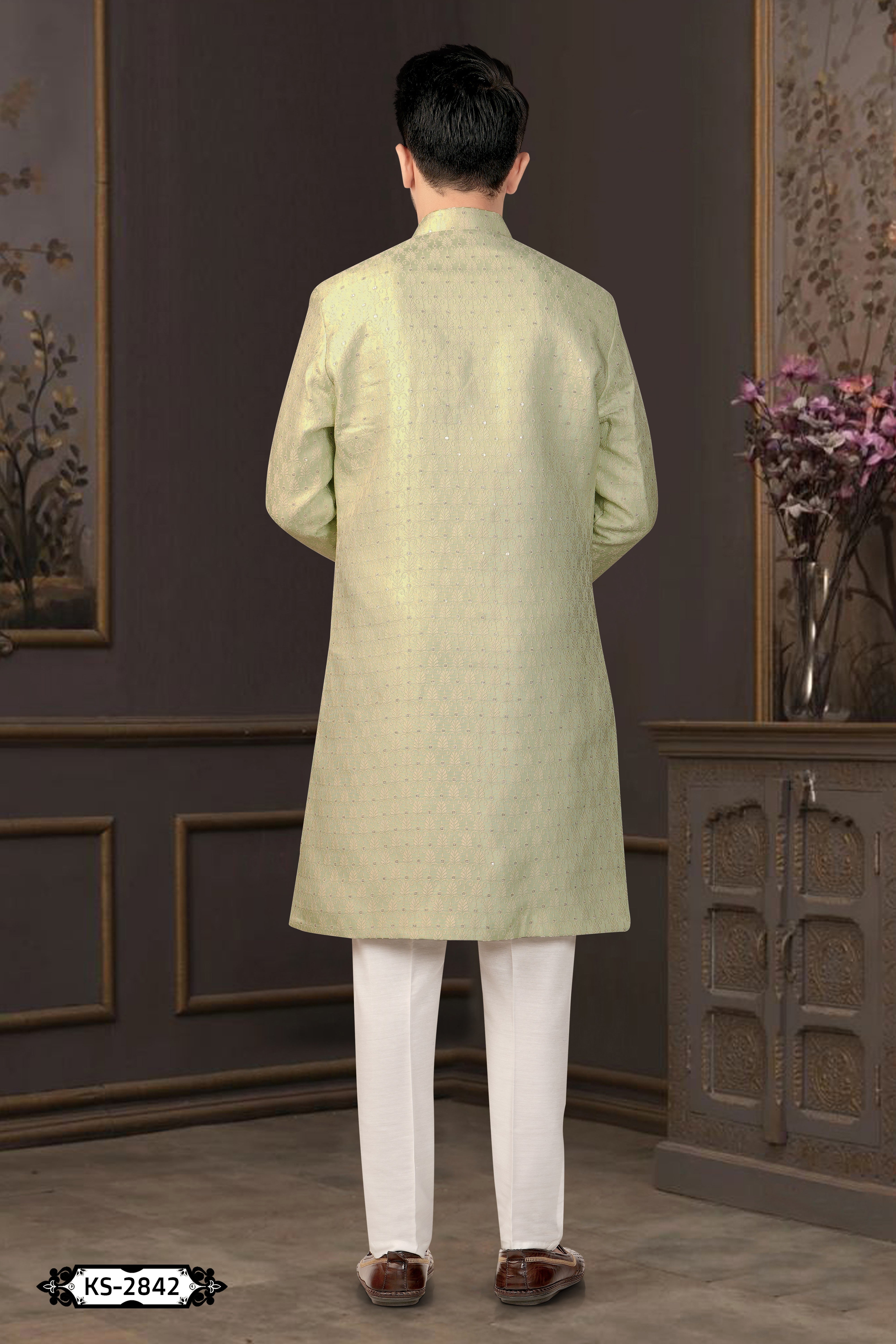 INDO-WESTERN SET IN GREEN TONE WITH UNIQUE-STYLE