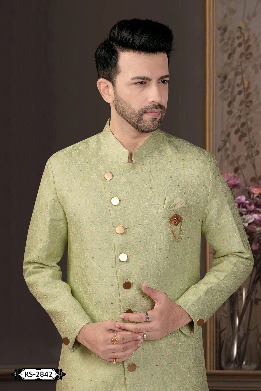 INDO-WESTERN SET IN GREEN TONE WITH UNIQUE-STYLE