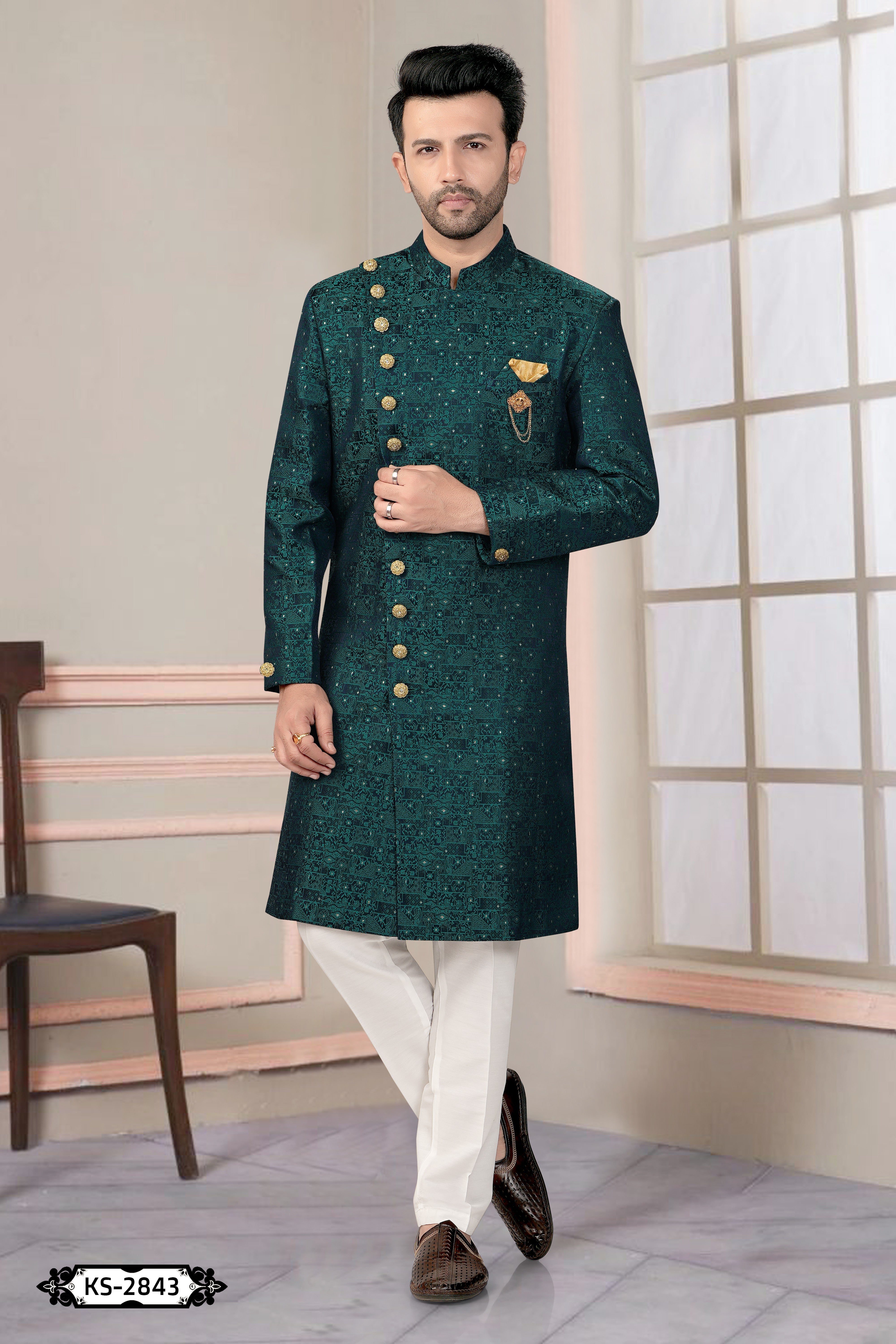 UNIQUE PATTERN INDO-WESTERN SET IN GREEN HUE