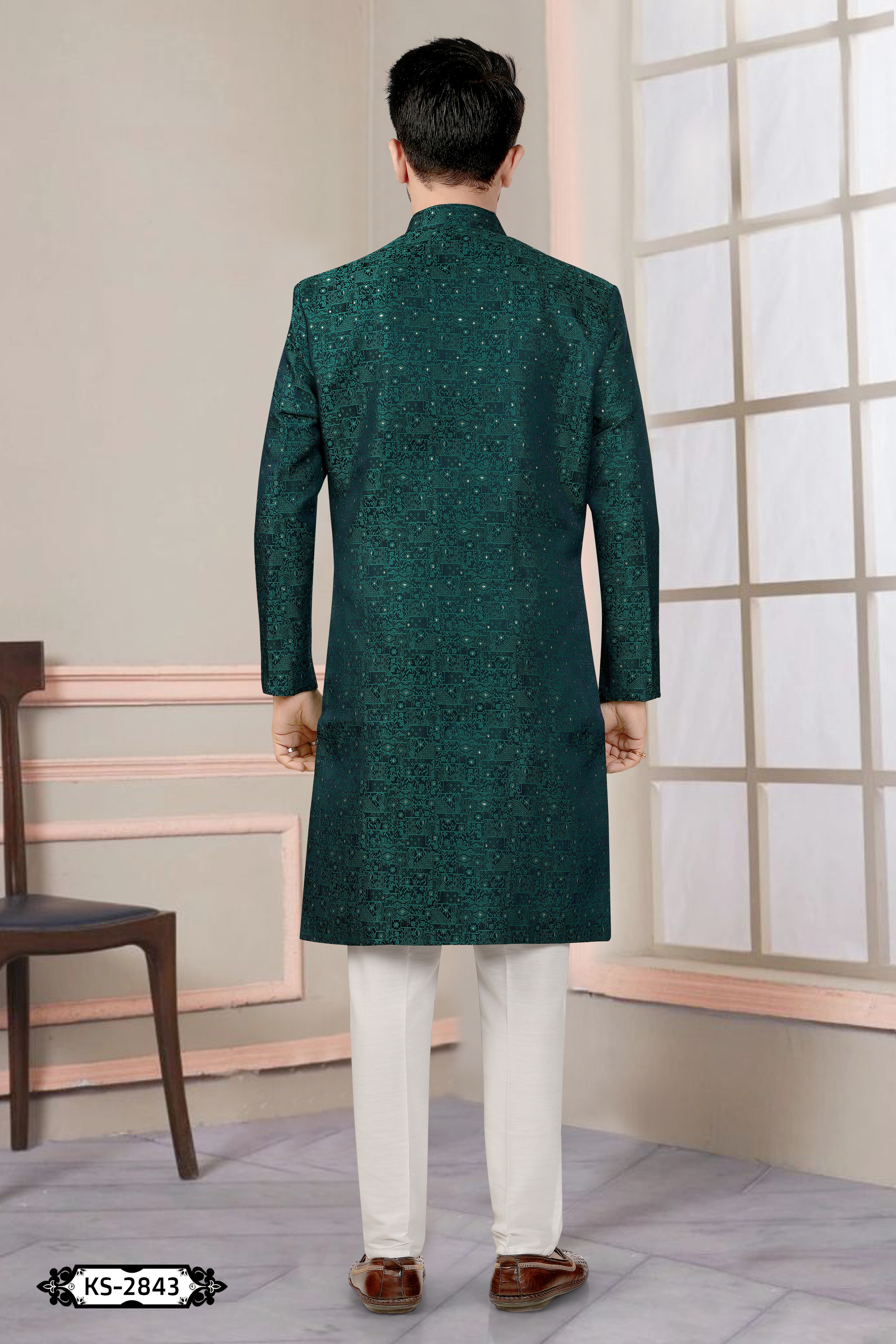 UNIQUE PATTERN INDO-WESTERN SET IN GREEN HUE
