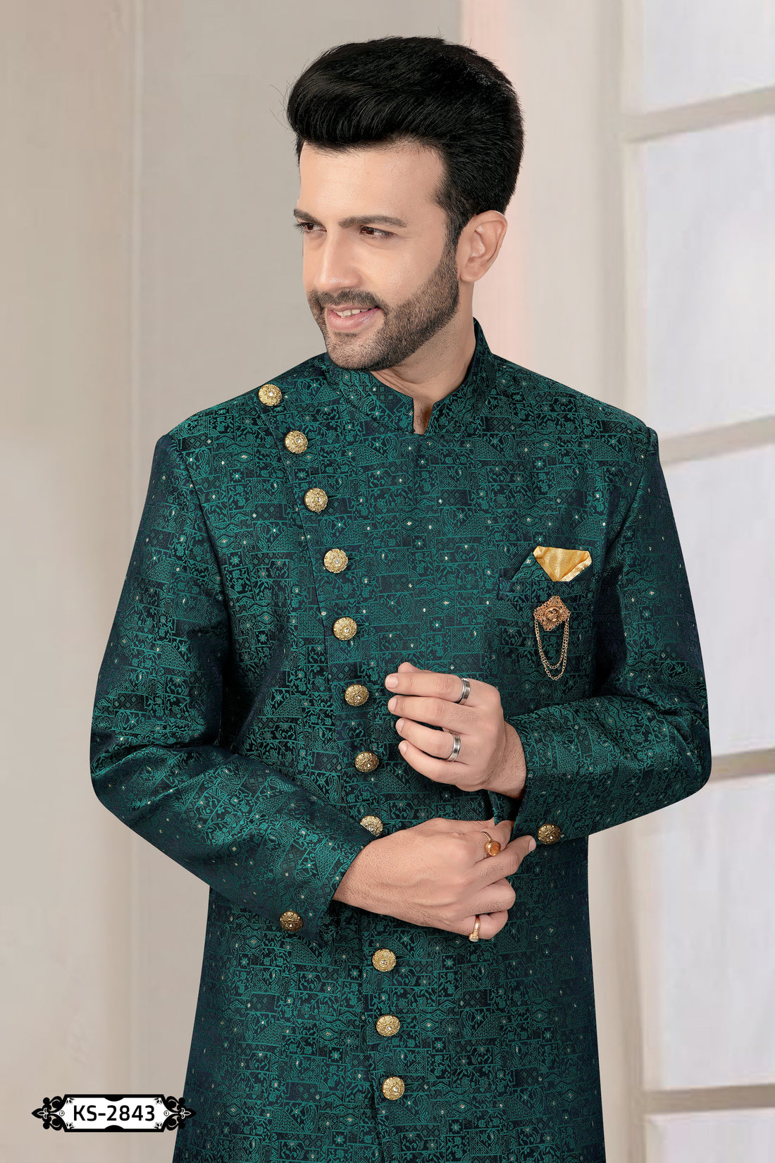 UNIQUE PATTERN INDO-WESTERN SET IN GREEN HUE