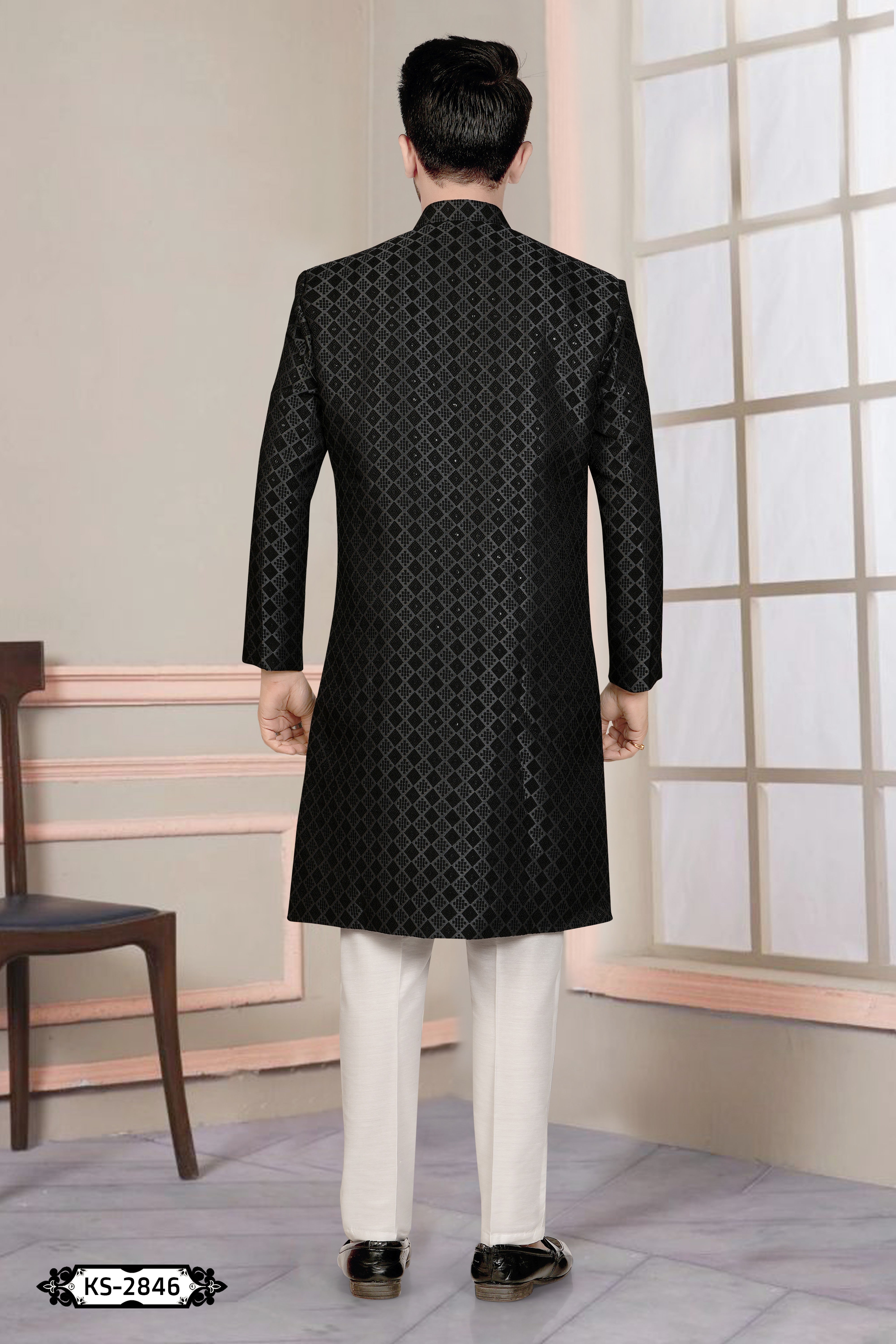 UNIQUE PATTERN INDO-WESTERN SET IN BLACK WITH SELF-DESIGN