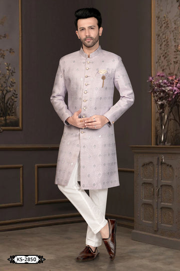 ONION-PINK HUE INDO-WESTERN SET WITH SELF-DESIGN