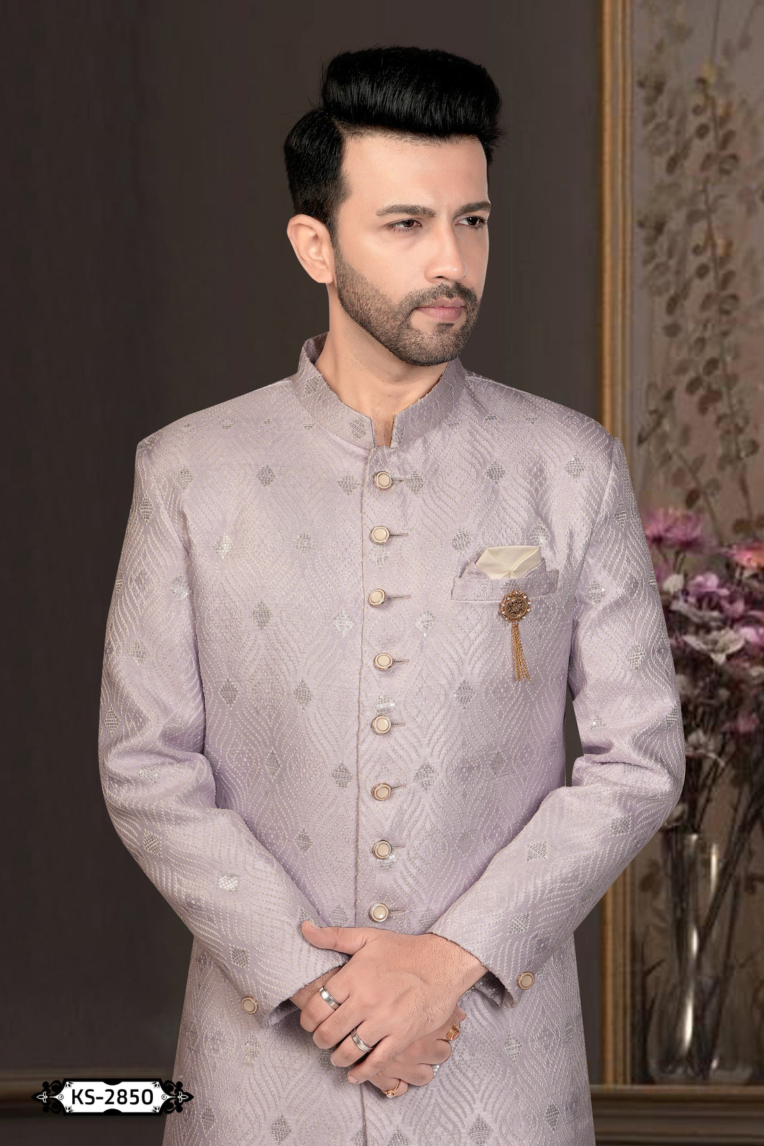 ONION-PINK HUE INDO-WESTERN SET WITH SELF-DESIGN