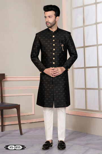 BLACK HUE INDO-WESTERN SET WITH SELF-DESIGN
