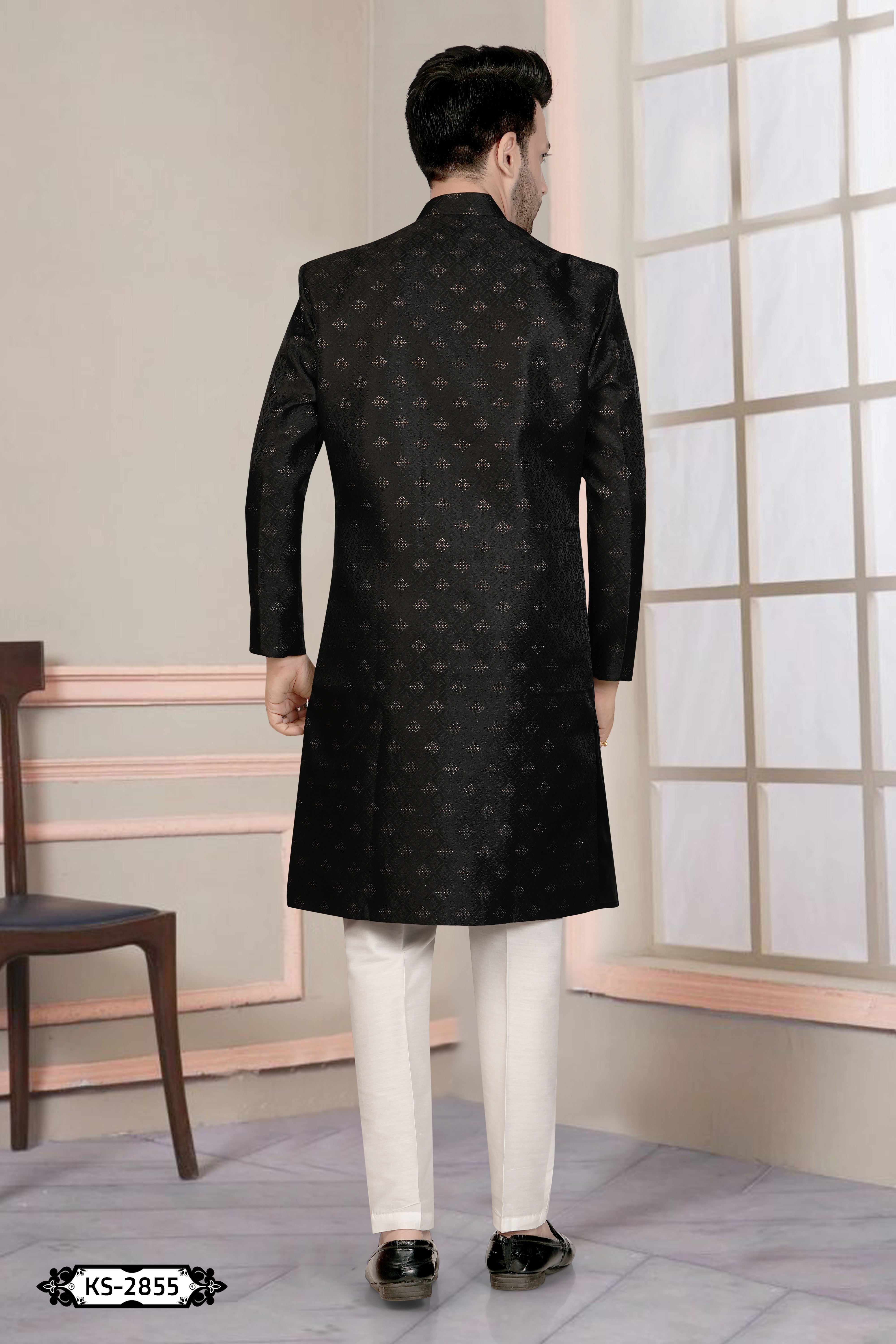 BLACK HUE INDO-WESTERN SET WITH SELF-DESIGN
