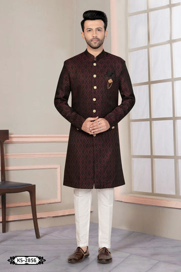 MAROON TONE INDO-WESTERN SET WITH SELF-DESIGN