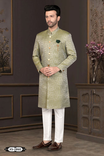 GREEN HUE INDO-WESTERN SET WITH SELF-DESIGN