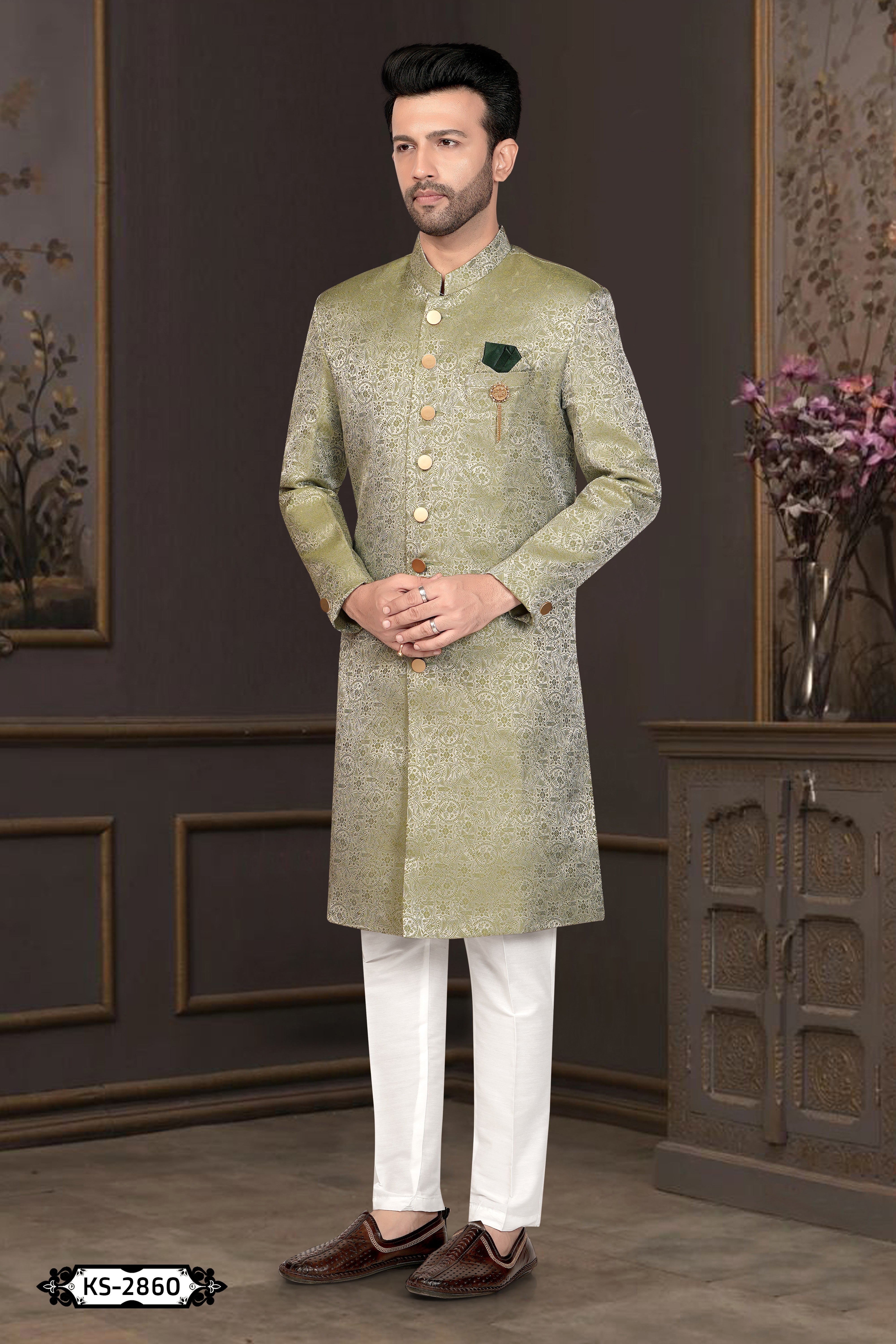 GREEN HUE INDO-WESTERN SET WITH SELF-DESIGN