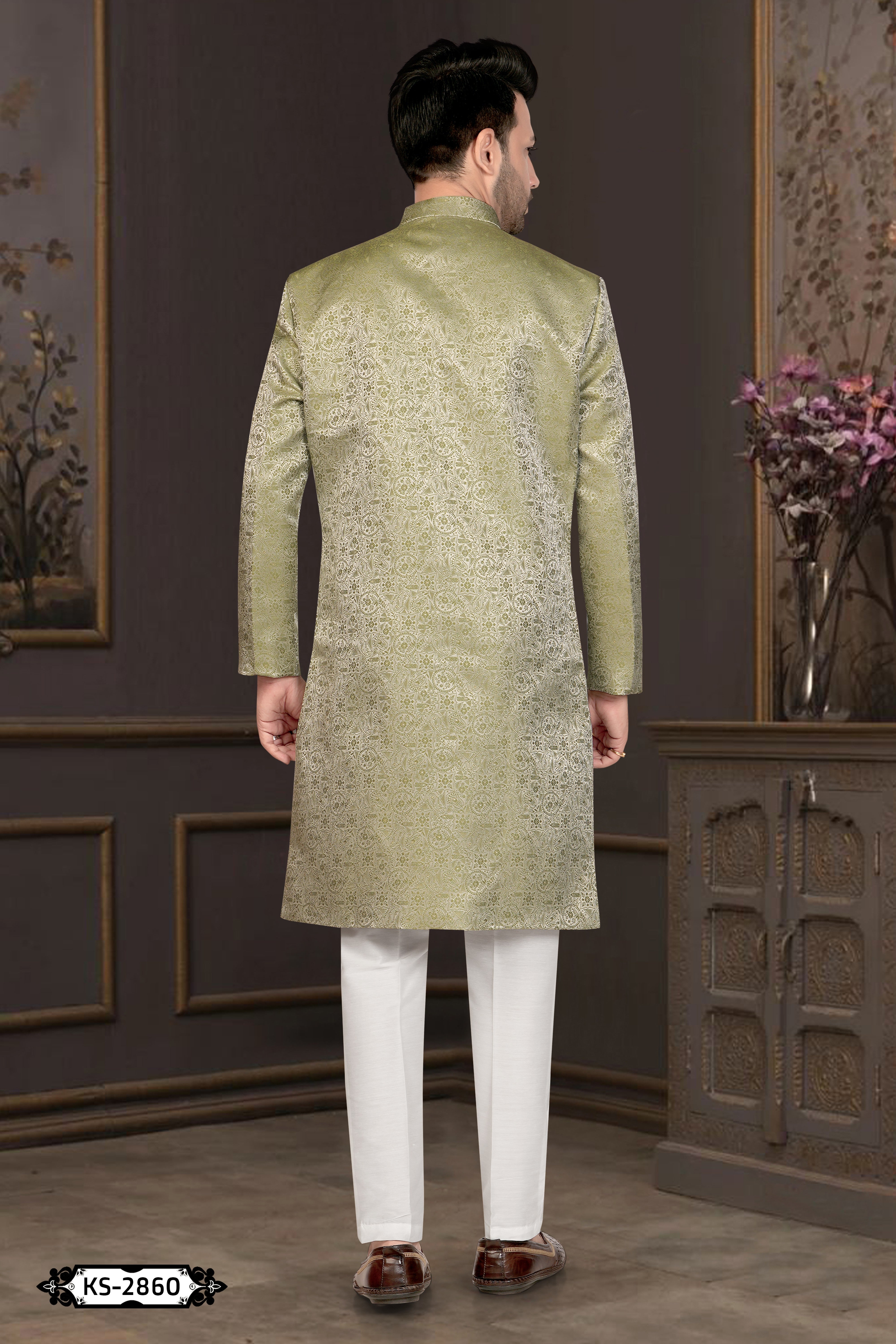 GREEN HUE INDO-WESTERN SET WITH SELF-DESIGN
