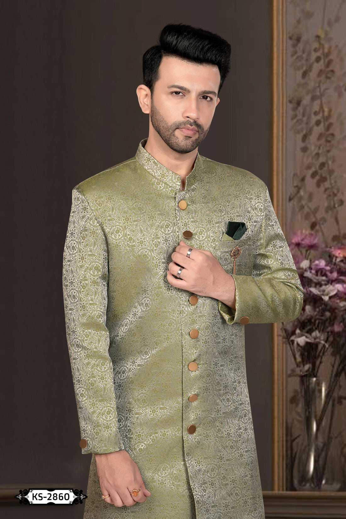 GREEN HUE INDO-WESTERN SET WITH SELF-DESIGN