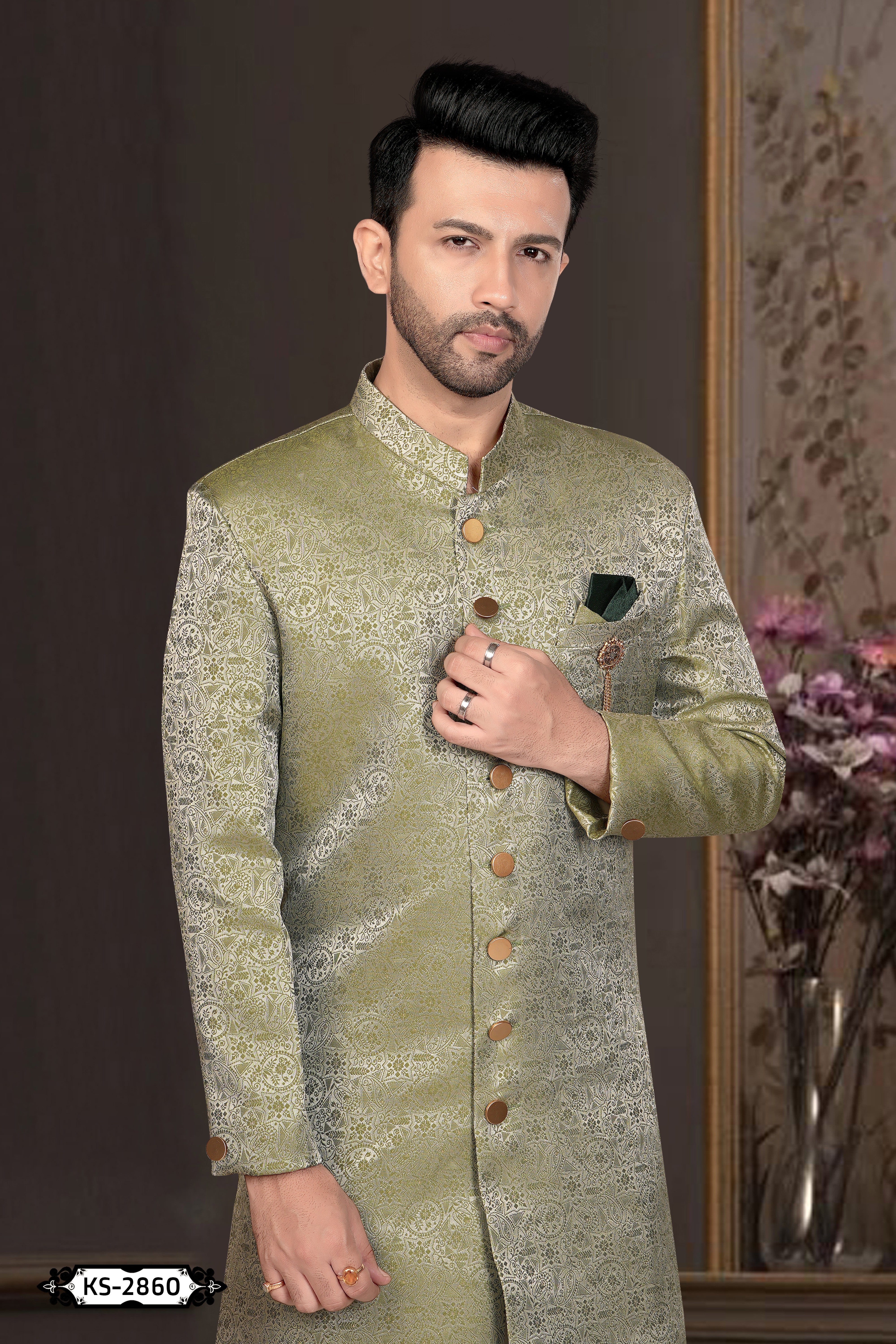 GREEN HUE INDO-WESTERN SET WITH SELF-DESIGN