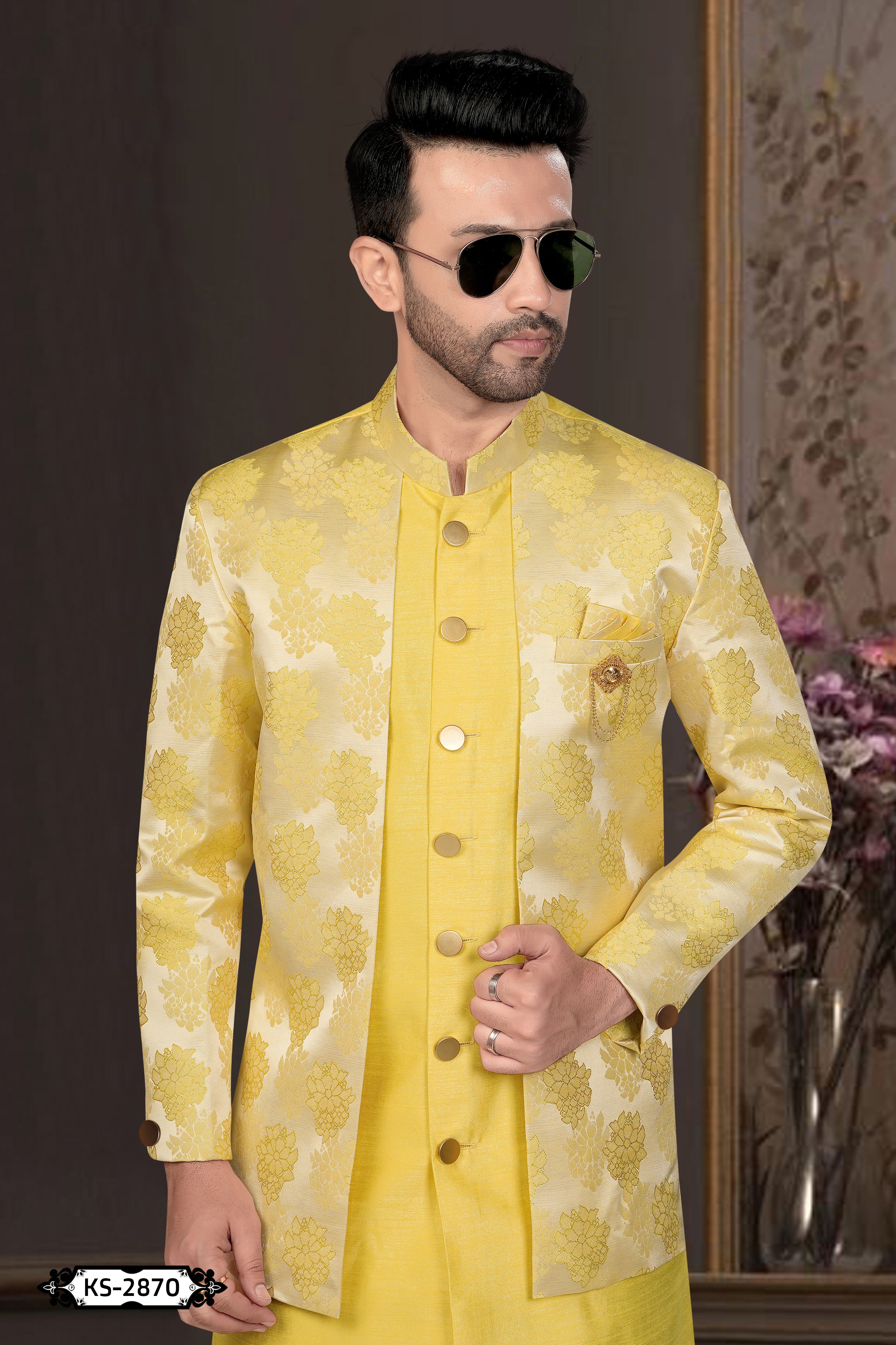 UNIQUE STYLE INDO-WESTERN SET IN YELLOW TONE FOR EVERY OCCASIONS