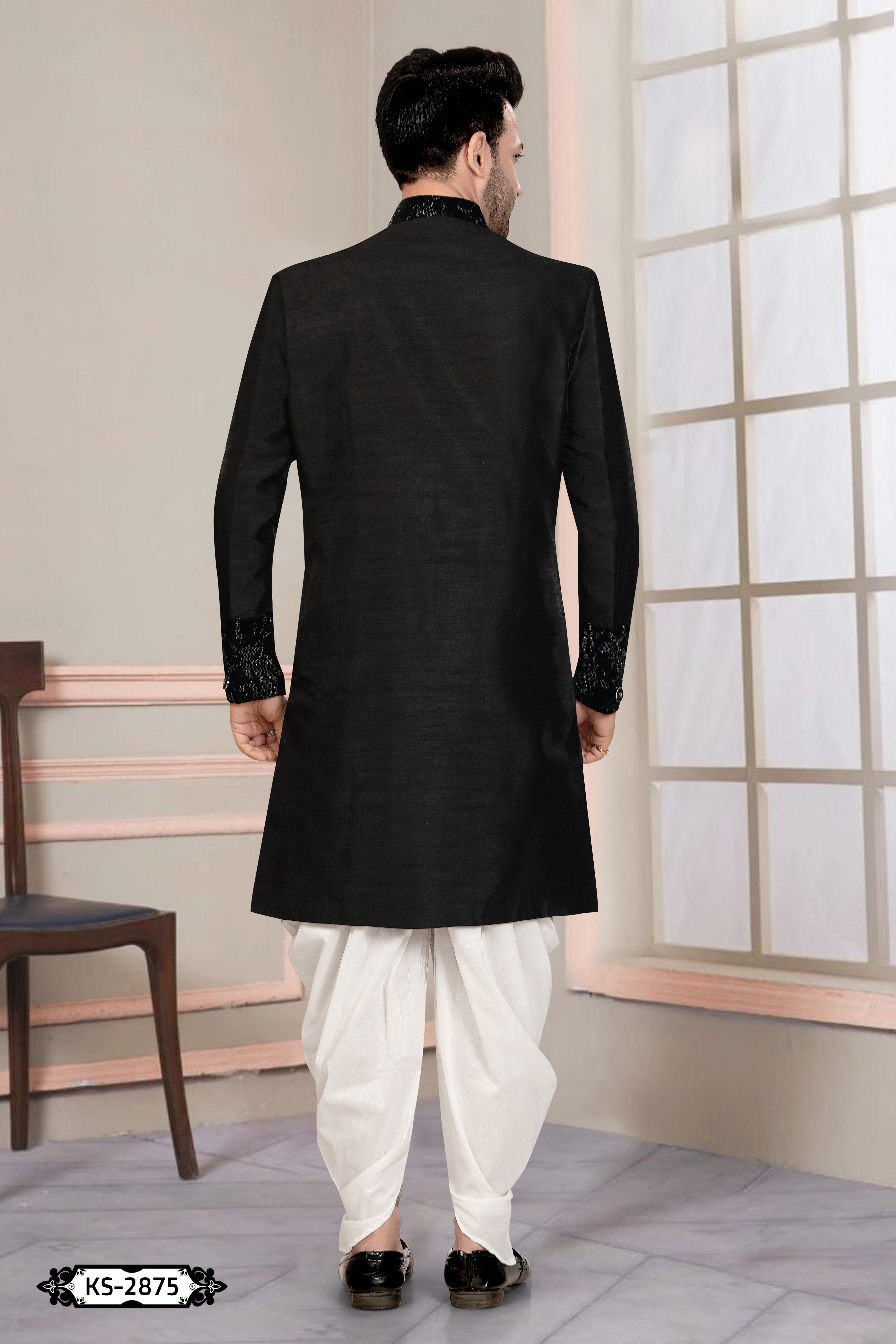 INDO-WESTERN SET IN BLACK TONE WITH DESIGNER PATTA