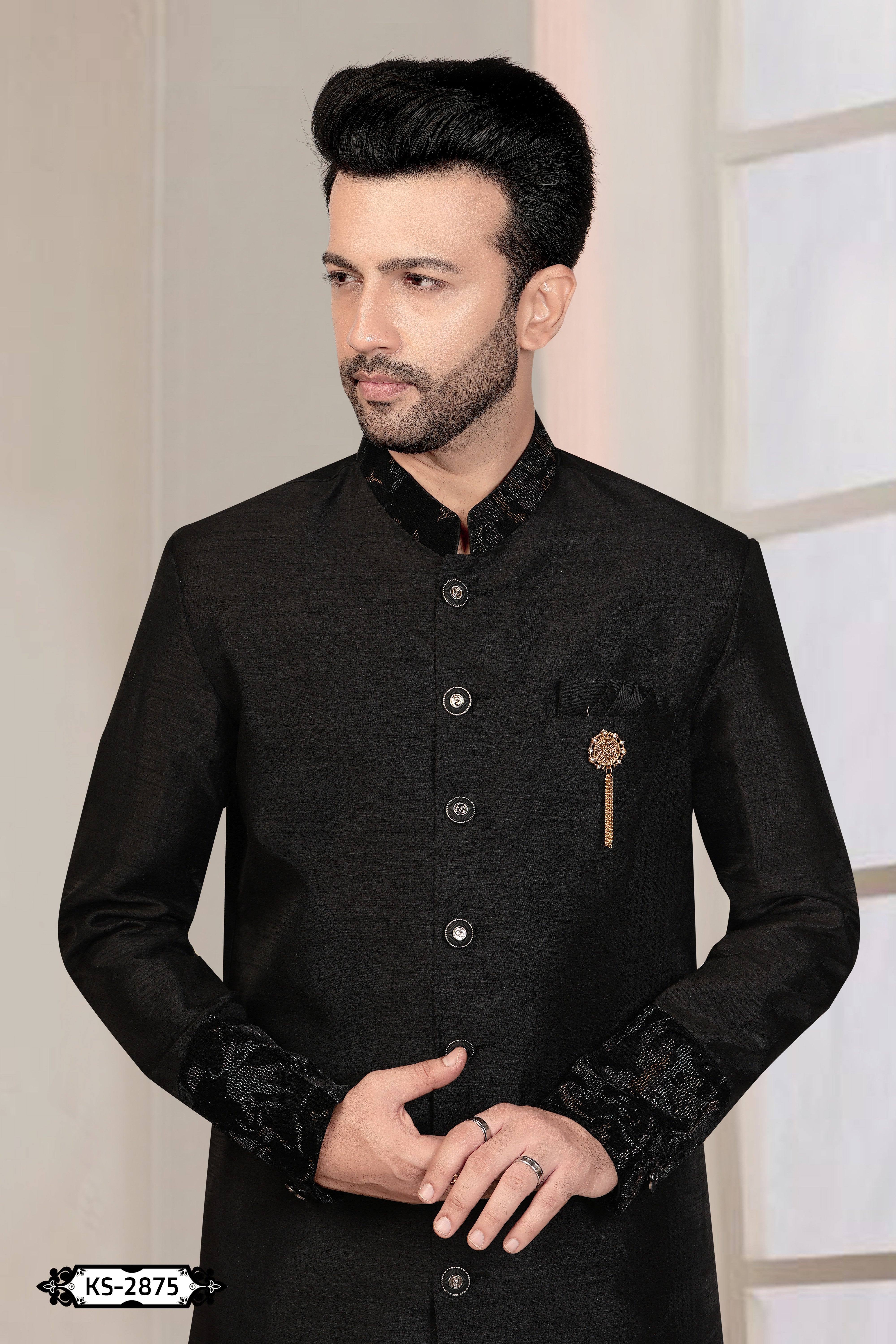 INDO-WESTERN SET IN BLACK TONE WITH DESIGNER PATTA