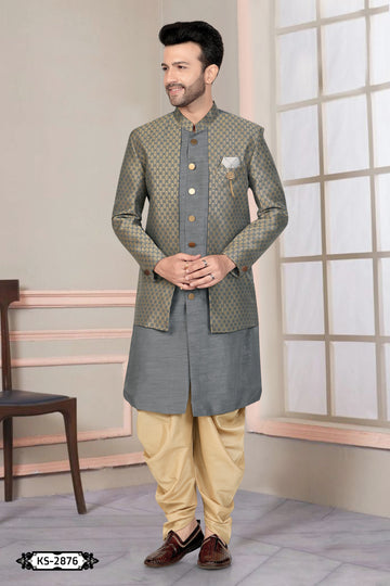 DESIGNER STYLE  INDO-WESTERN SET IN GREY TONE FOR EVERY OCCASIONS