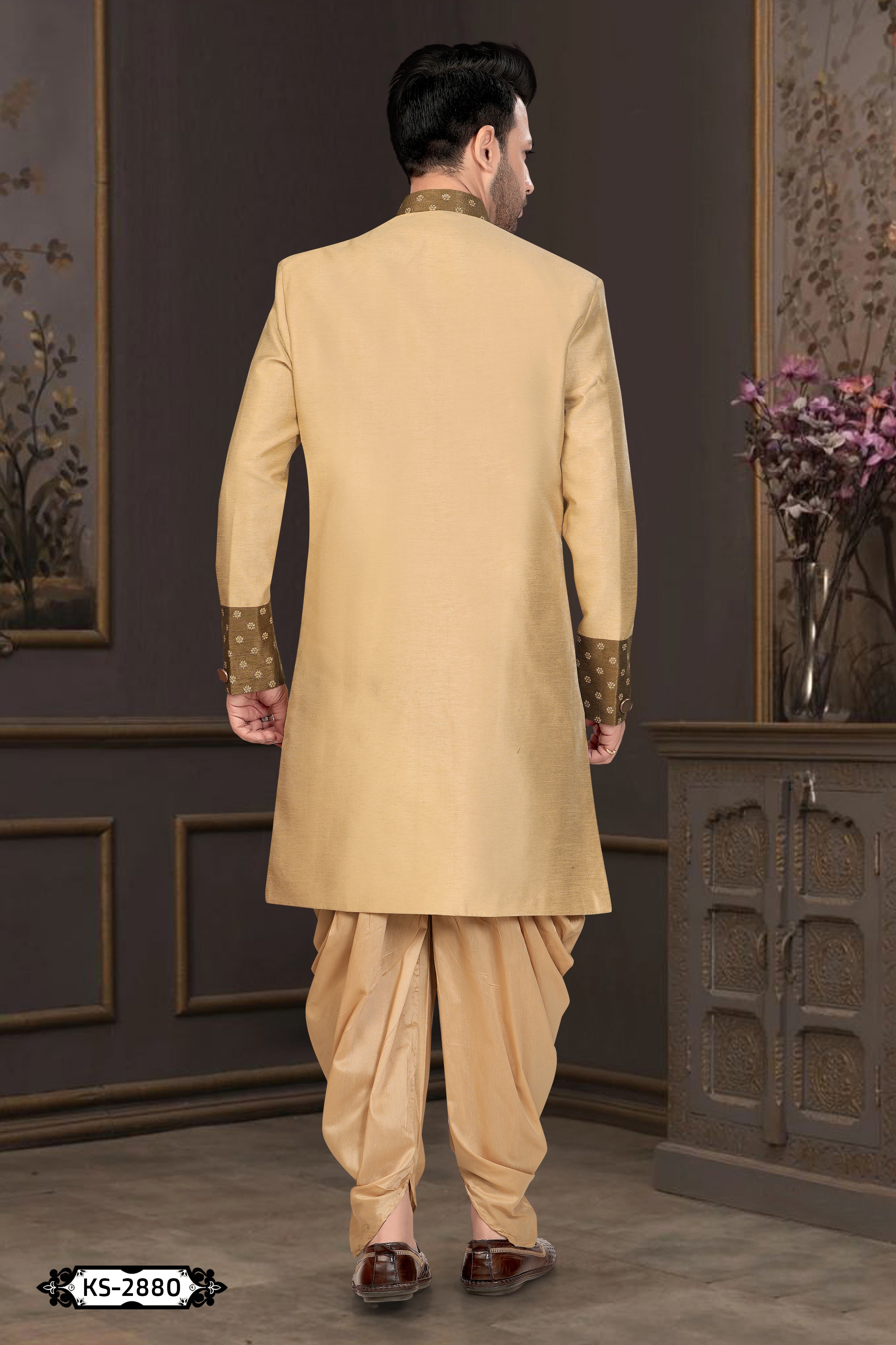 INDO-WESTERN SET WITH DESIGNER PATTA IN GOLD TONE FOR EVERY OCCASIONS
