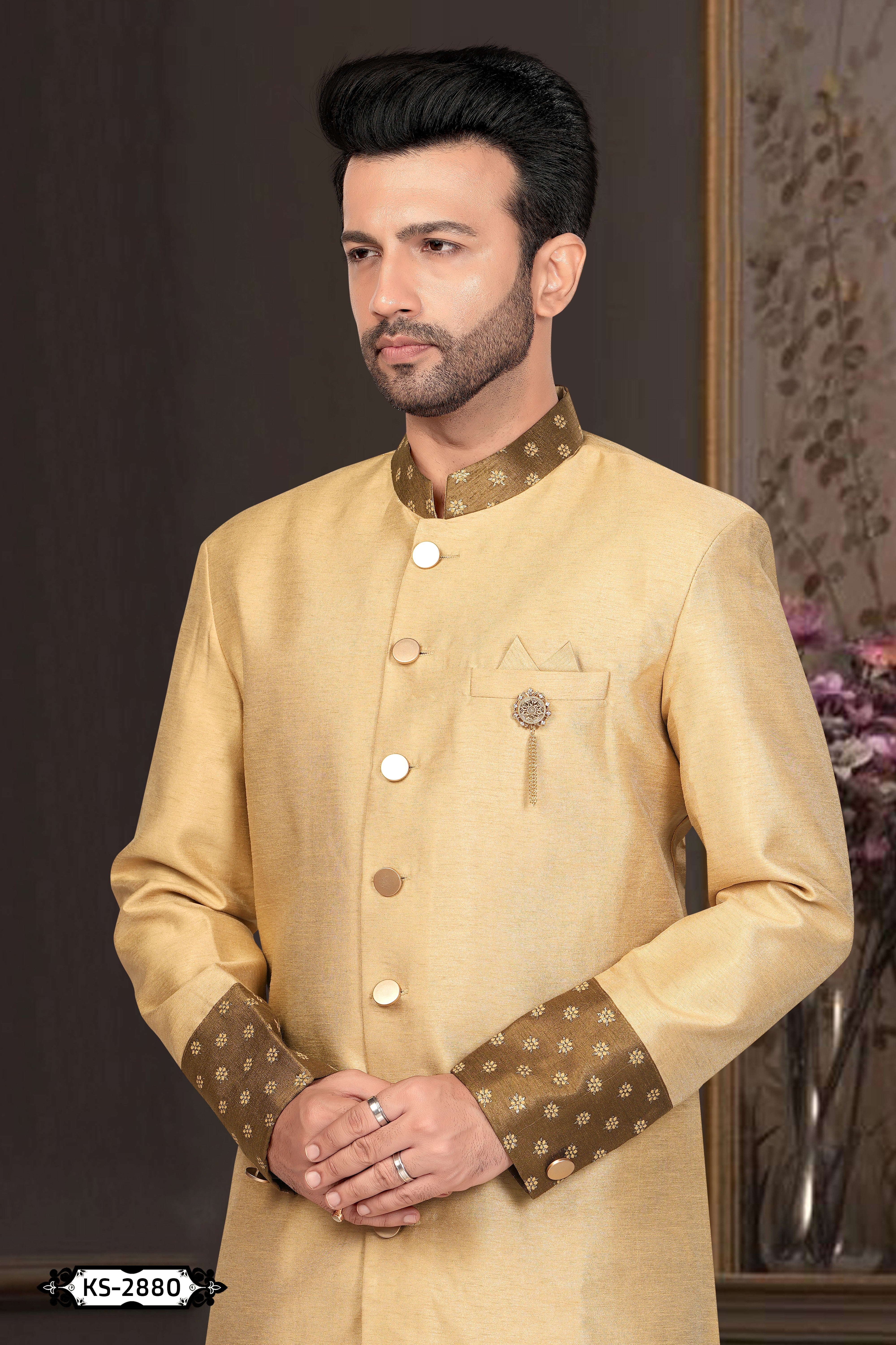 INDO-WESTERN SET WITH DESIGNER PATTA IN GOLD TONE FOR EVERY OCCASIONS