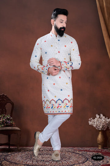 WHITE KURTA SET WITH DESIGNER PANEL & ASTER FOR EVERY CELEBRATIONS