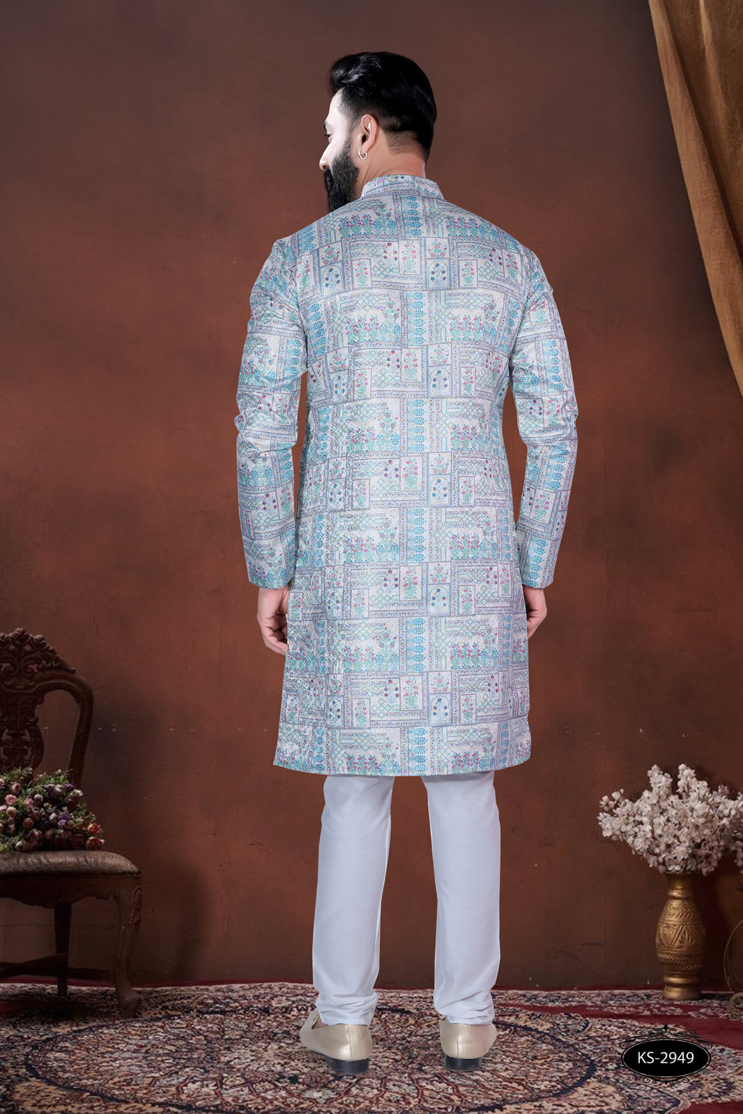 PRINTED BLUE TONE KURTA WITH ASTER FOR EVERY FESTIVITY