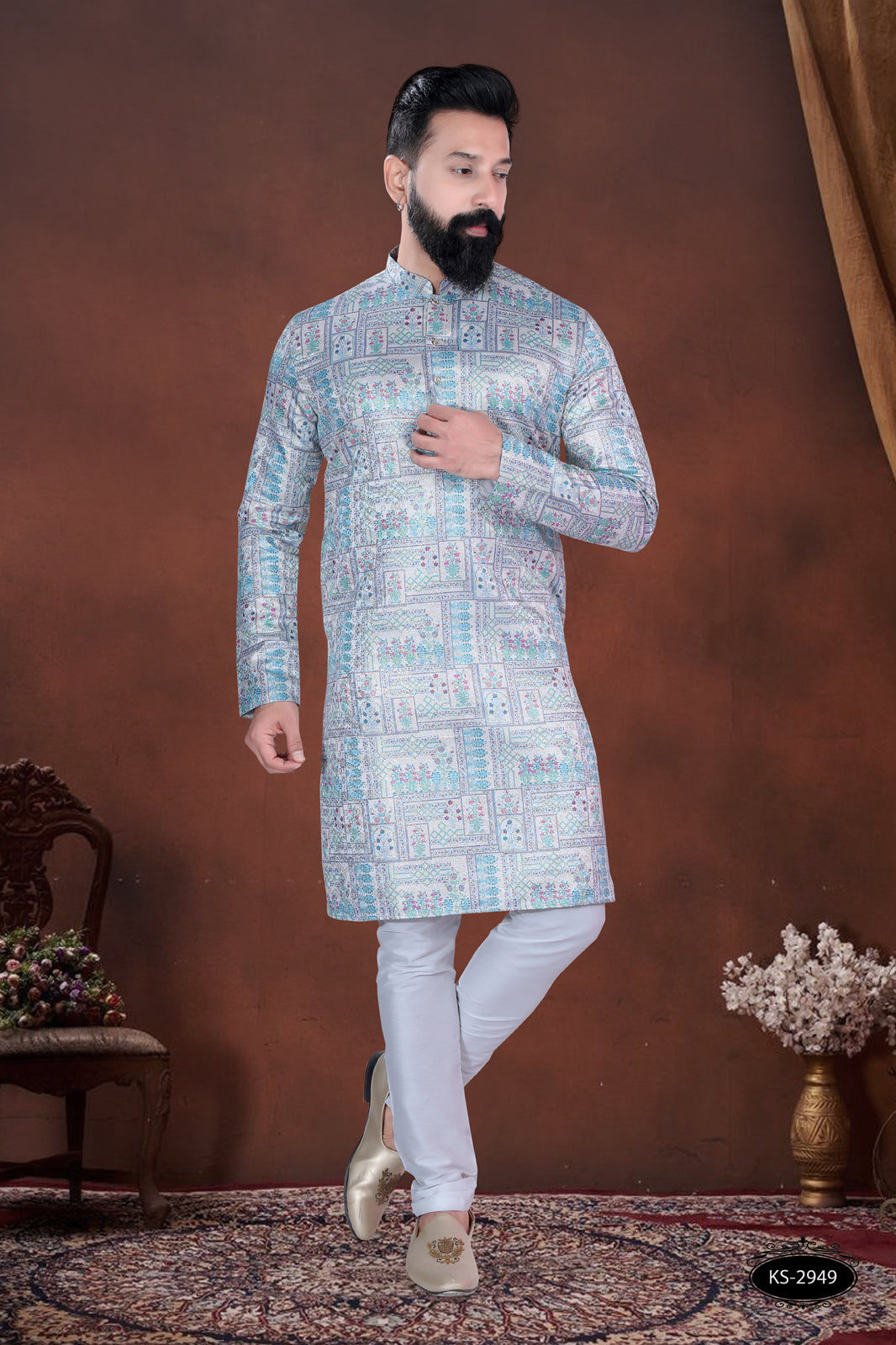 PRINTED BLUE TONE KURTA WITH ASTER FOR EVERY FESTIVITY