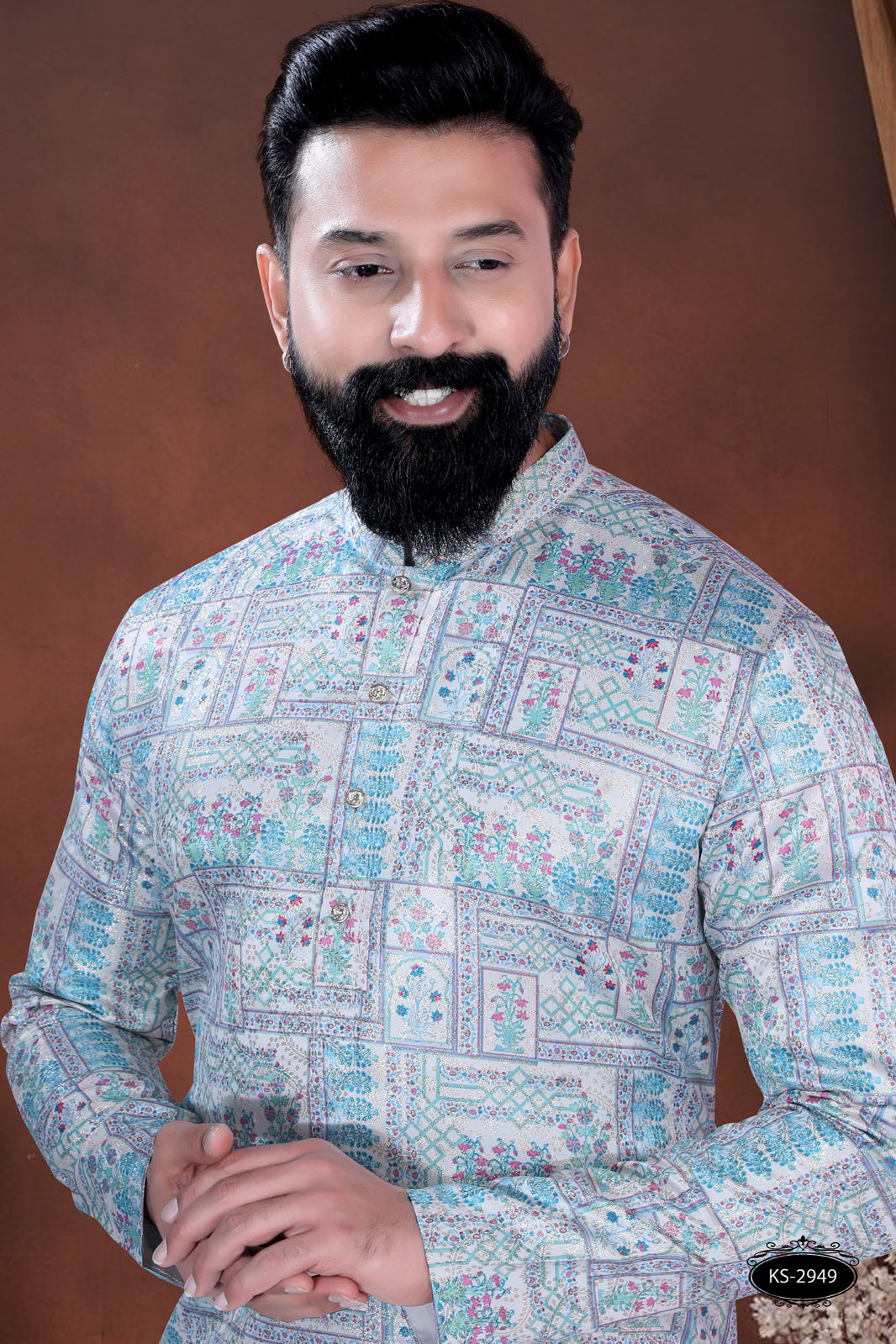 PRINTED BLUE TONE KURTA WITH ASTER FOR EVERY FESTIVITY
